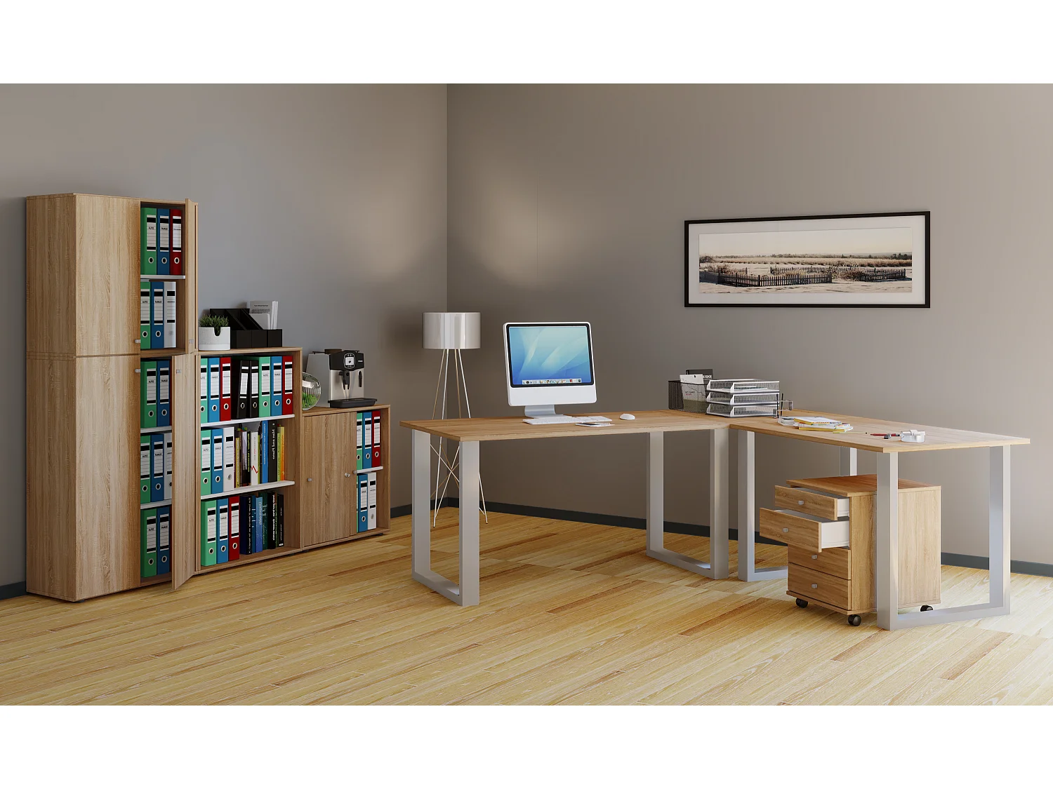 Desk Lona Silver / Sonoma oak H. 76 x W. 130 x D. 130 cm