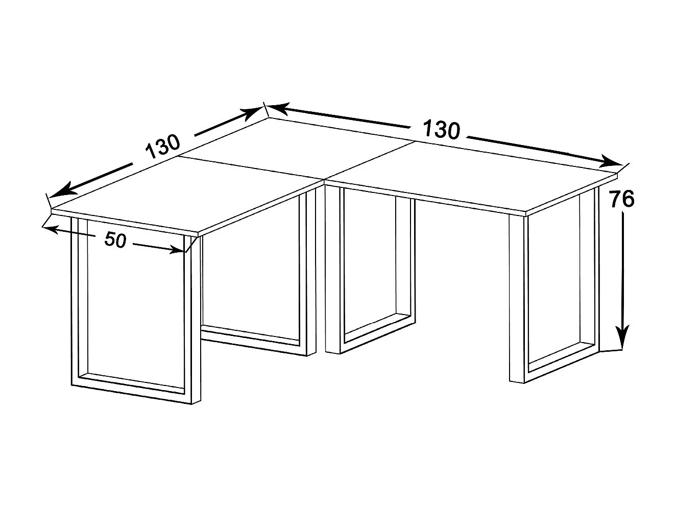 Desk Lona Silver / Sonoma oak H. 76 x W. 130 x D. 130 cm