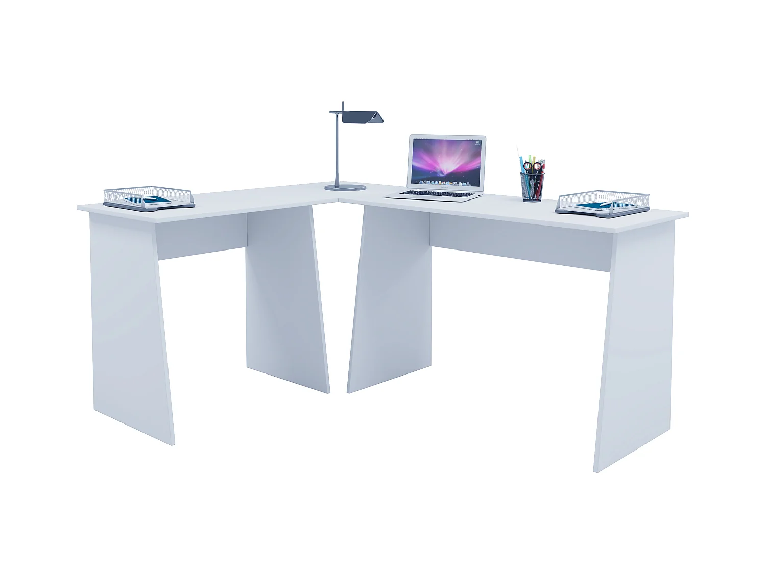 Desk Masola White Desk 1: H. 74 x W. 80 x D. 50 cm, Desk 2: H. 74 x W. 110 x D. 50 cm Corner plate: H. 8 x W. 50 x D. 50 cm