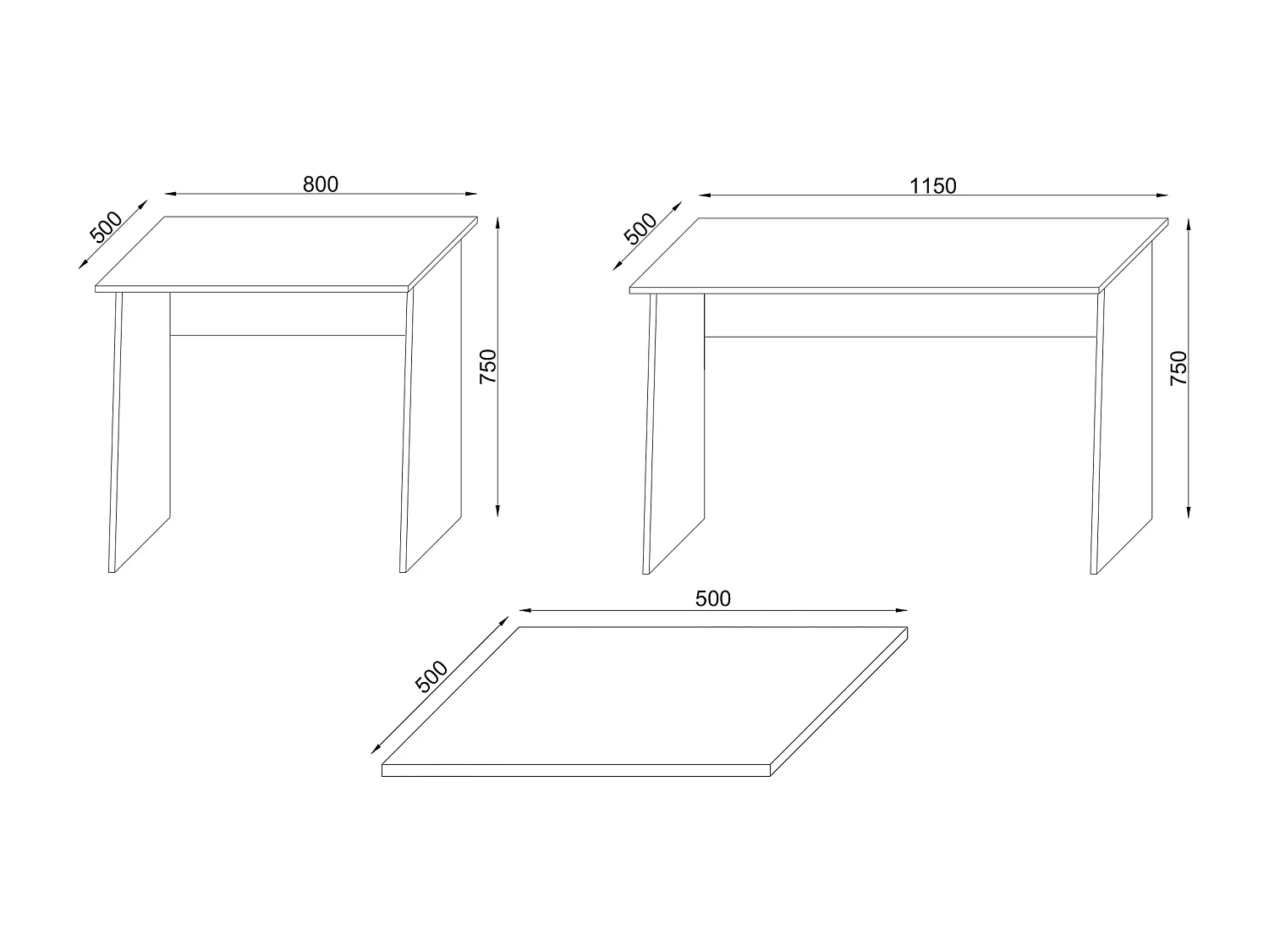 Desk Masola White Desk 1: H. 74 x W. 80 x D. 50 cm, Desk 2: H. 74 x W. 110 x D. 50 cm Corner plate: H. 8 x W. 50 x D. 50 cm