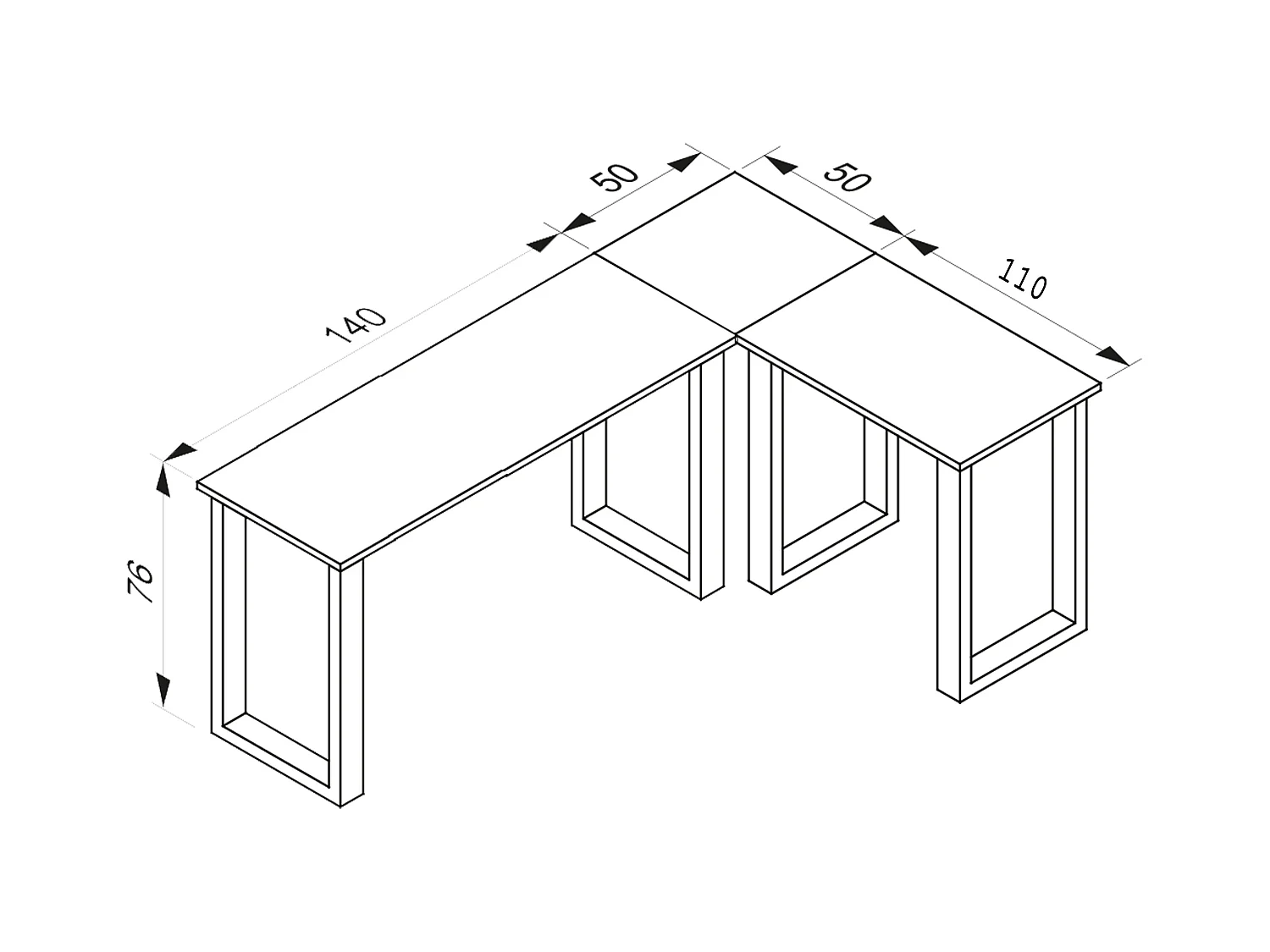Desk Lona Silver / White H. 76 x W. 190 x D. 160 cm