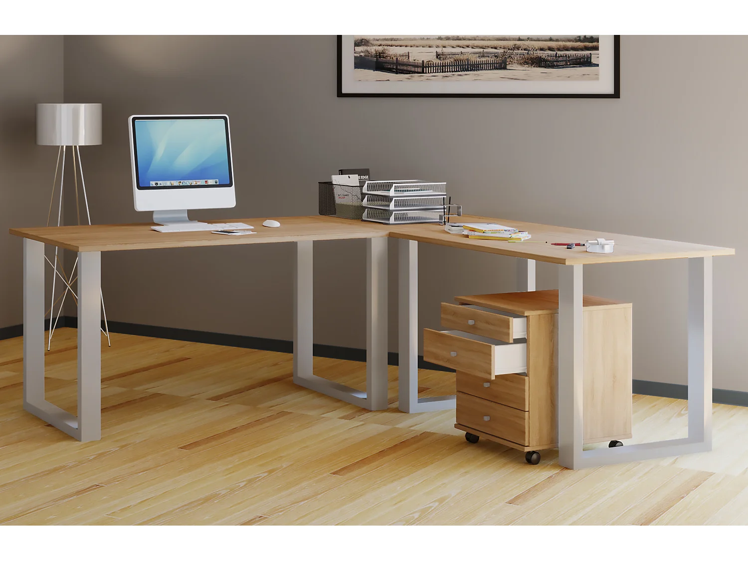 Desk Lona Silver / Sonoma oak H. 76 x W. 190 x D. 130 cm