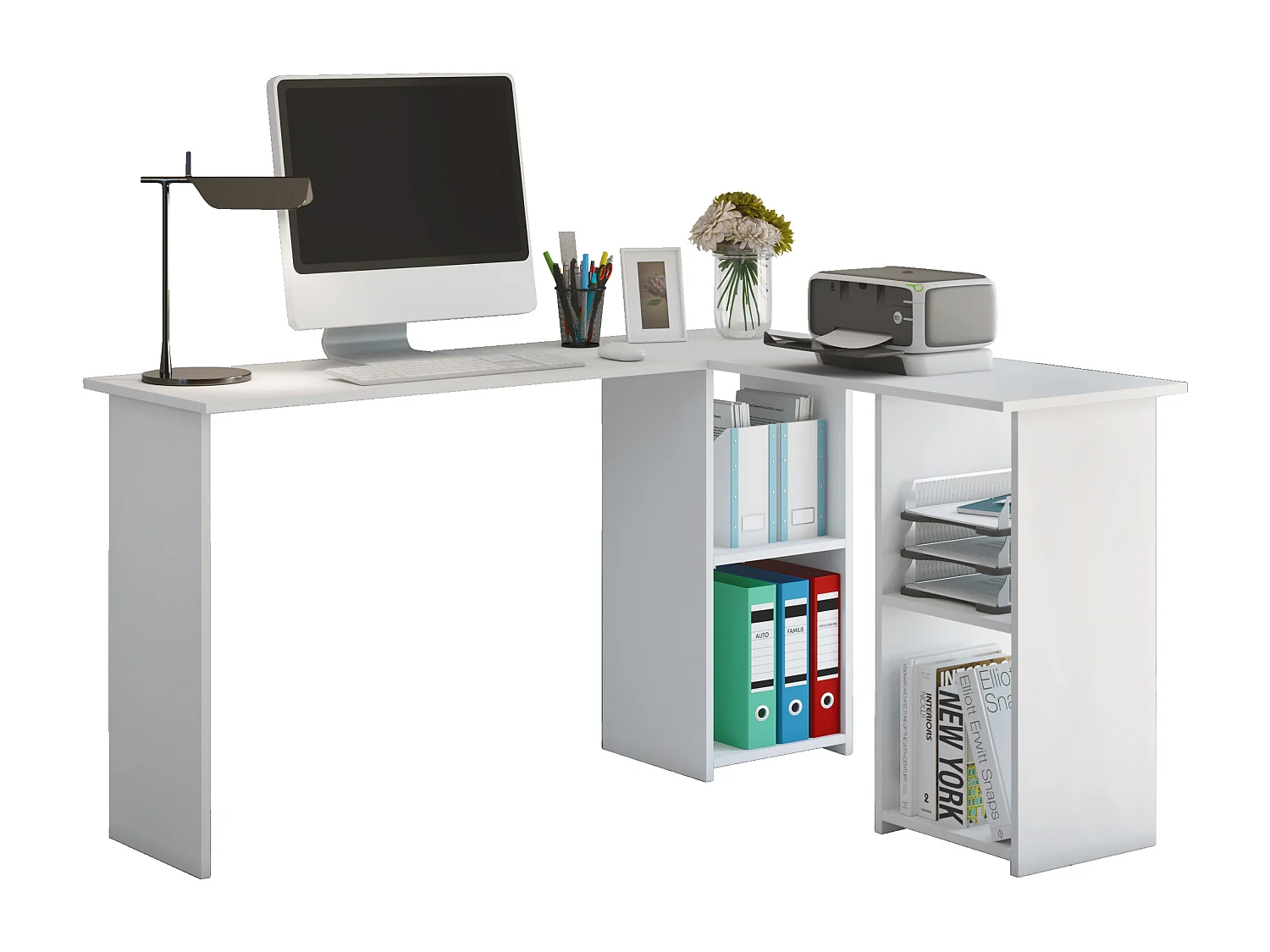 VCM Computer Table | Mesa de canto | Dimensões A. 73 x L. 136 x P. 112 cm | Mesa com Bandeja PC – Lusias (Branco)