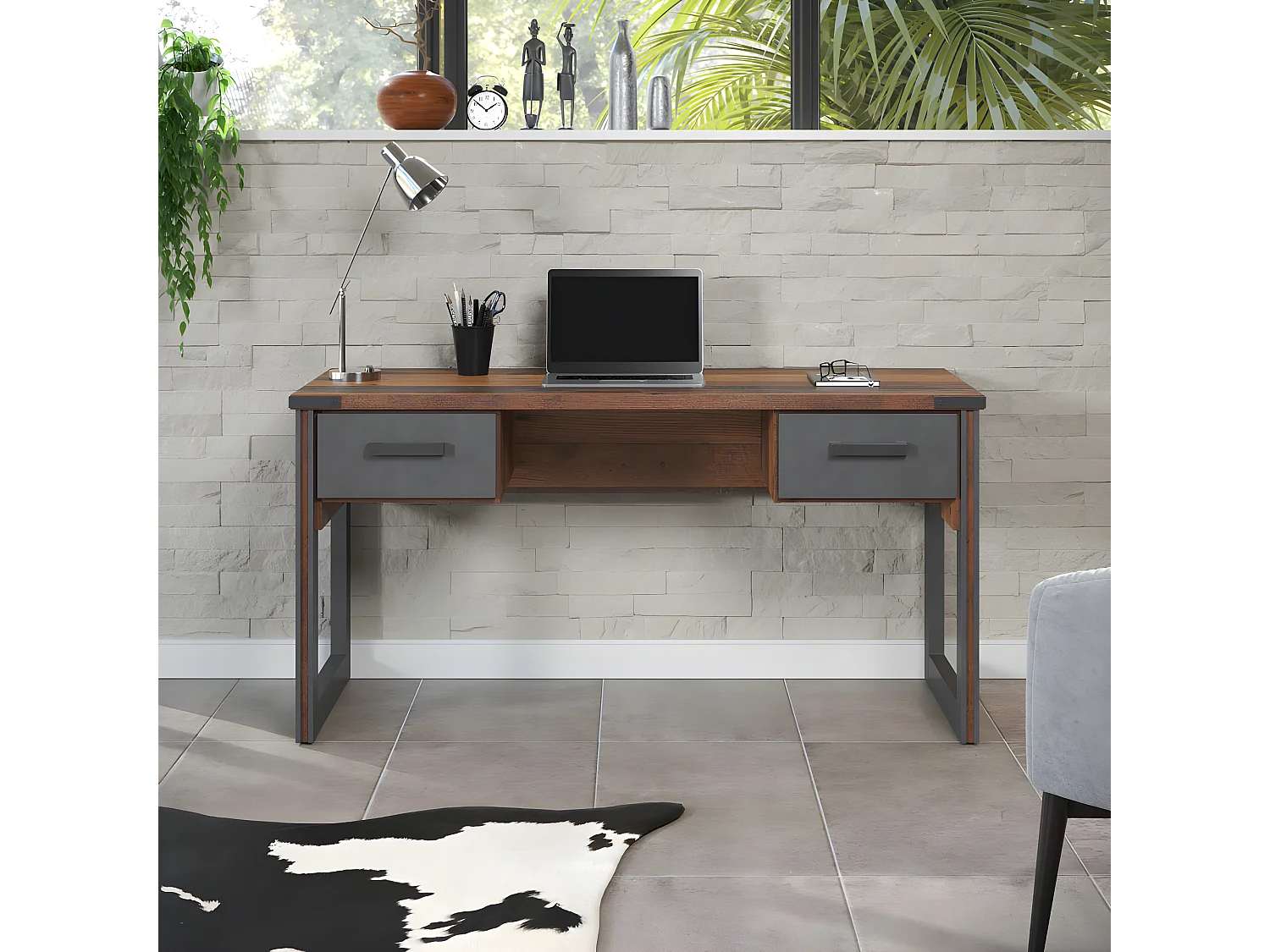 Prime bureau 2 tiroirs, Old Wood décor.