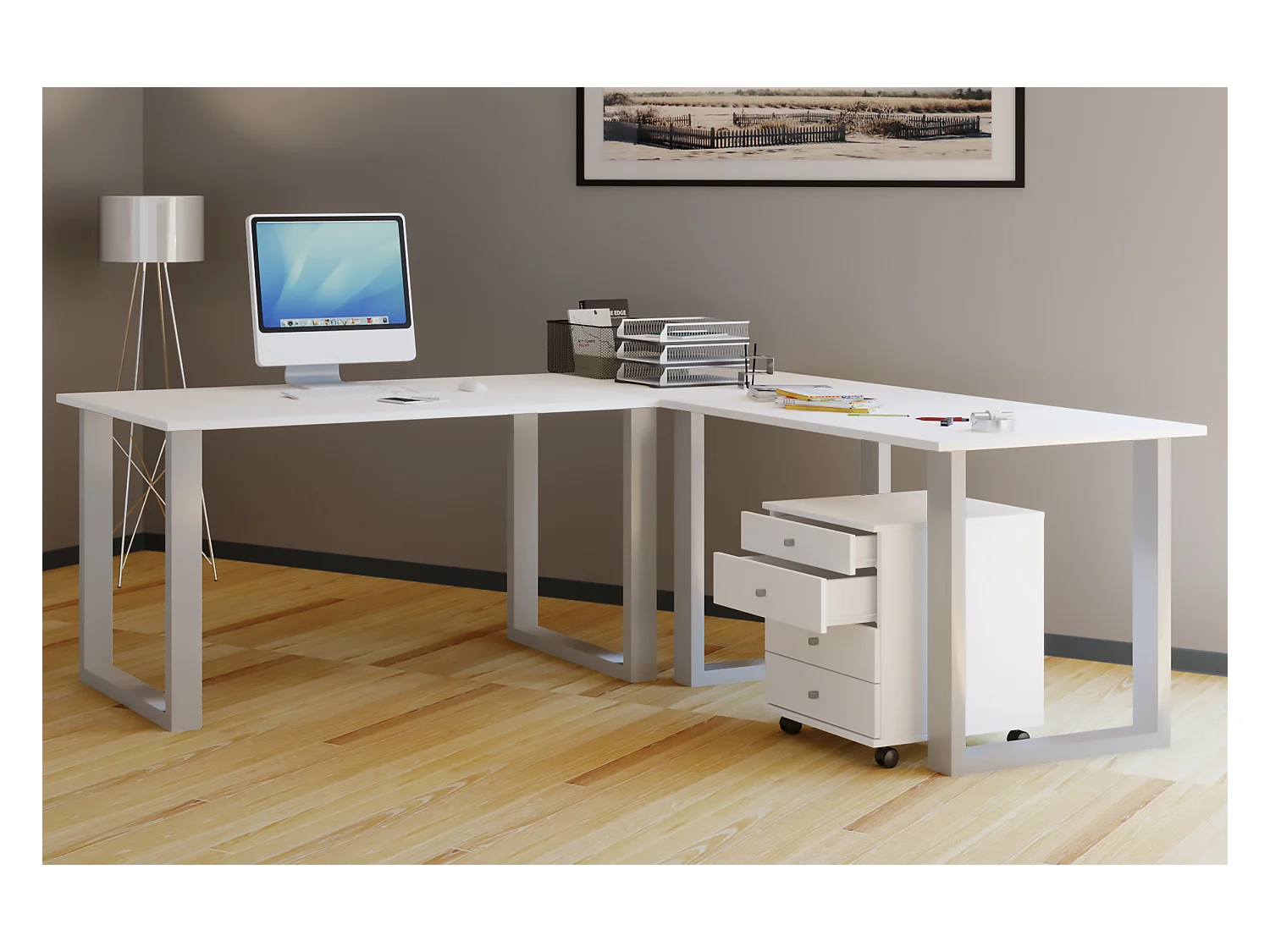 Desk Lona Silver / White H. 76 x W. 160 x D. 160 cm