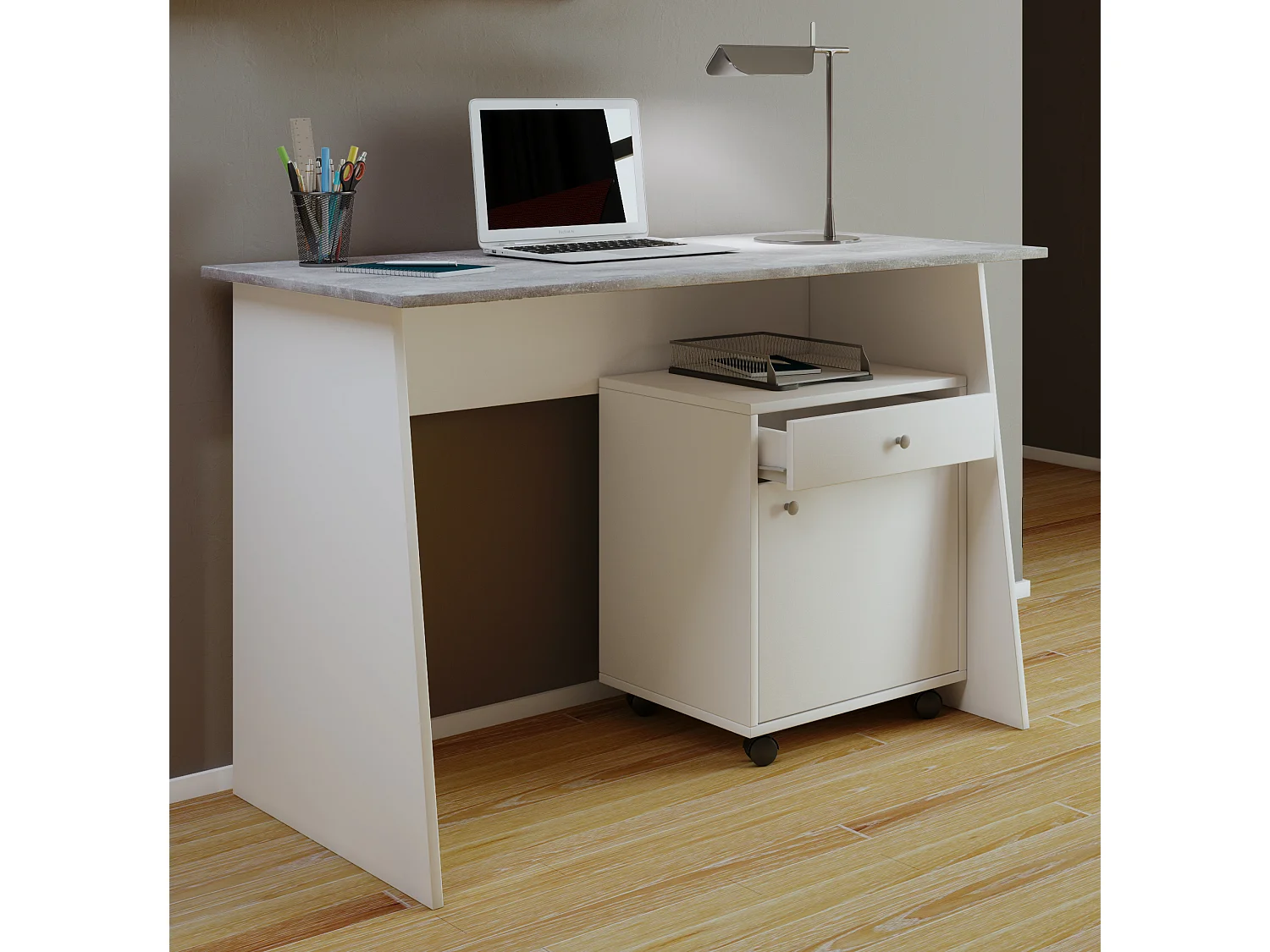 Desk Masola White / concrete optics H. 74 x W. 110 x D. 50 cm
