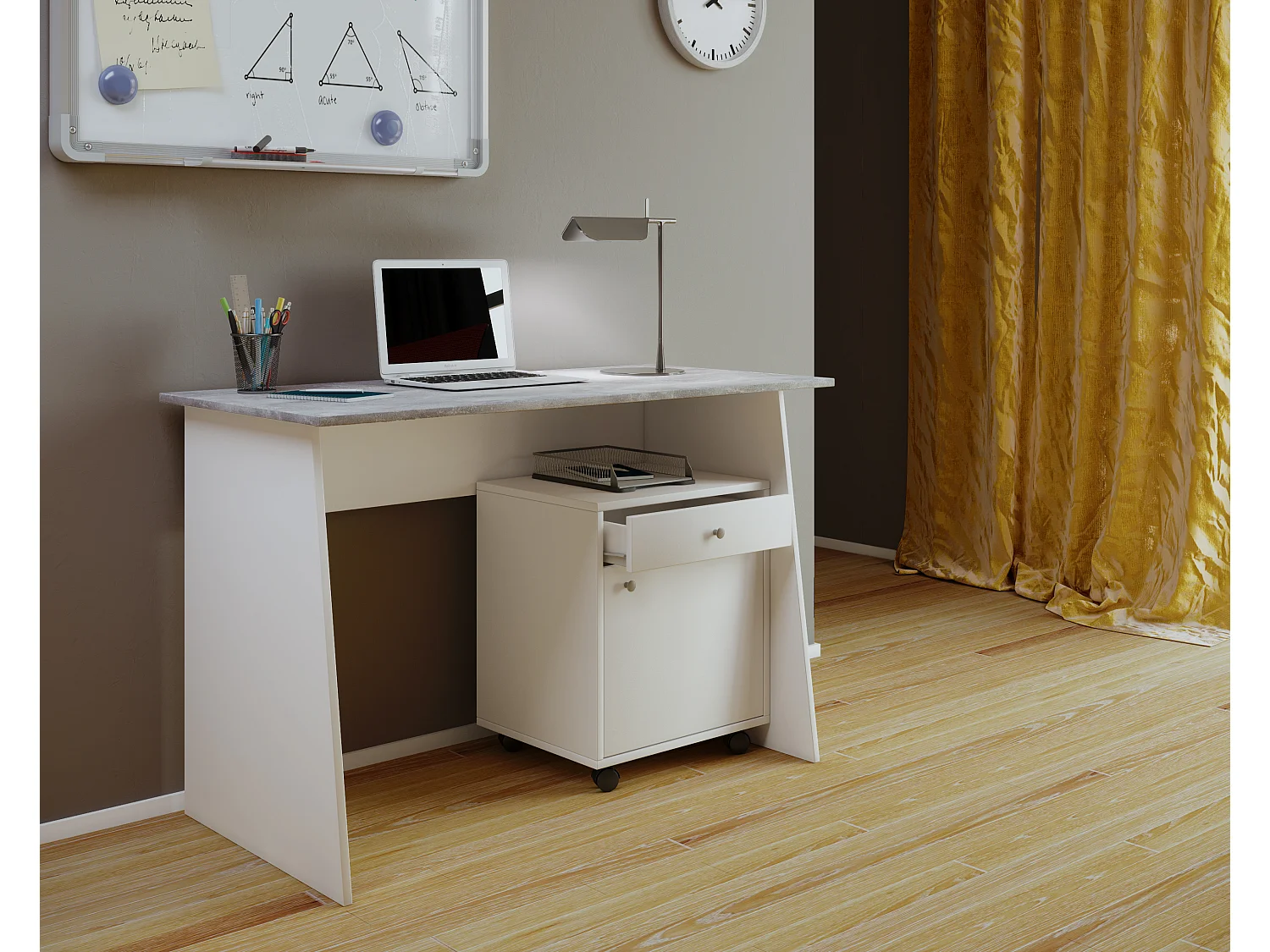 Desk Masola White / concrete optics H. 74 x W. 110 x D. 50 cm