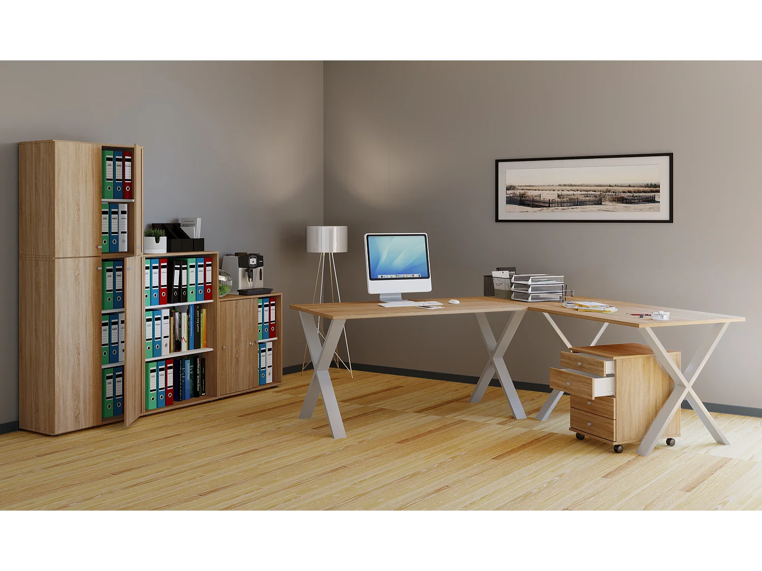 Escritorio Lona Plata / Blanco AL. 76 x AN. 190 x P. 160 cm