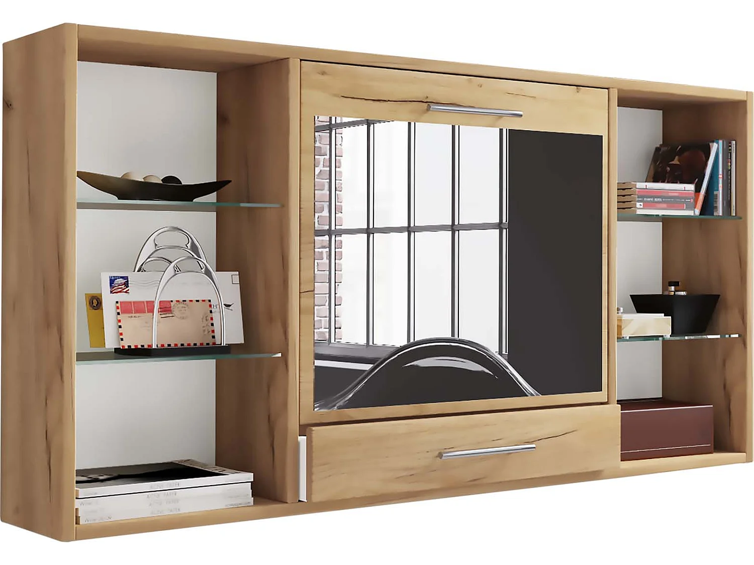 TealaS bureau bureau, mettre la table accroché au mur 1 claquement de porte 1 tiroir 6 tablettes chêne décor.