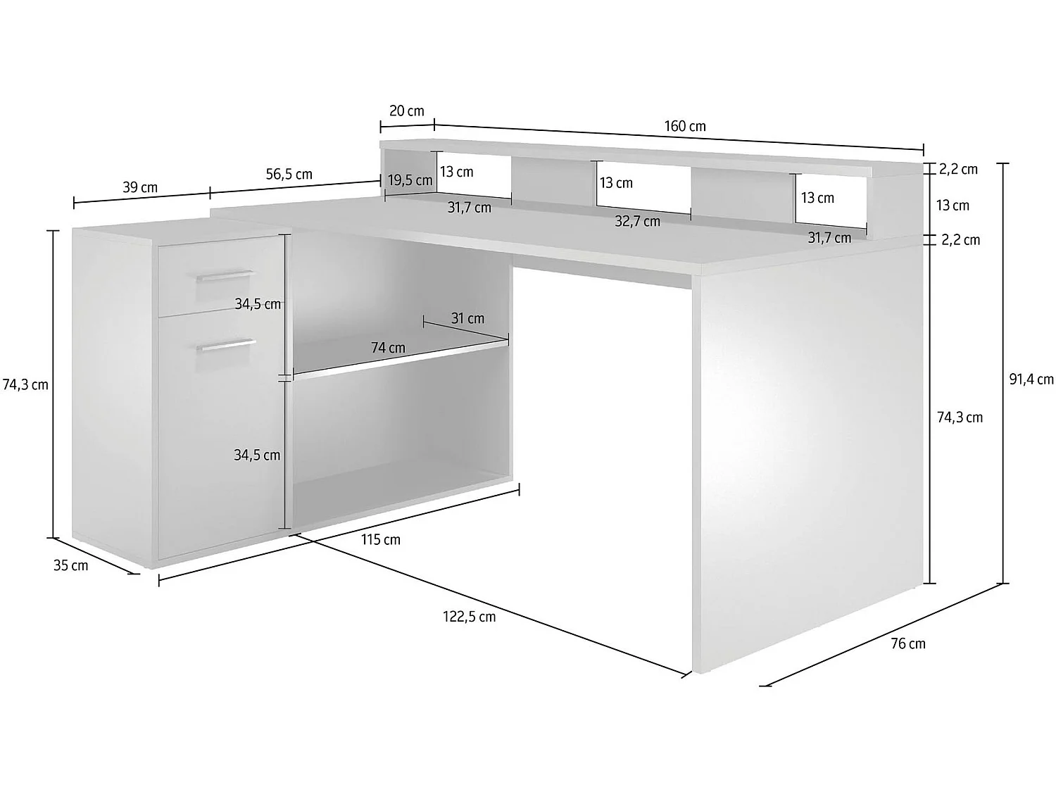 GamerBüro bureau gamer 1 deur, 1 lade, 2 open vakken antraciet mat.