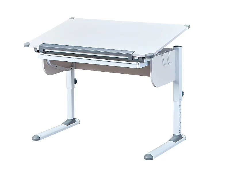 Stog  Schreibtisch mit hebe/senk Platte und 1 Schubladen weiss und grau.