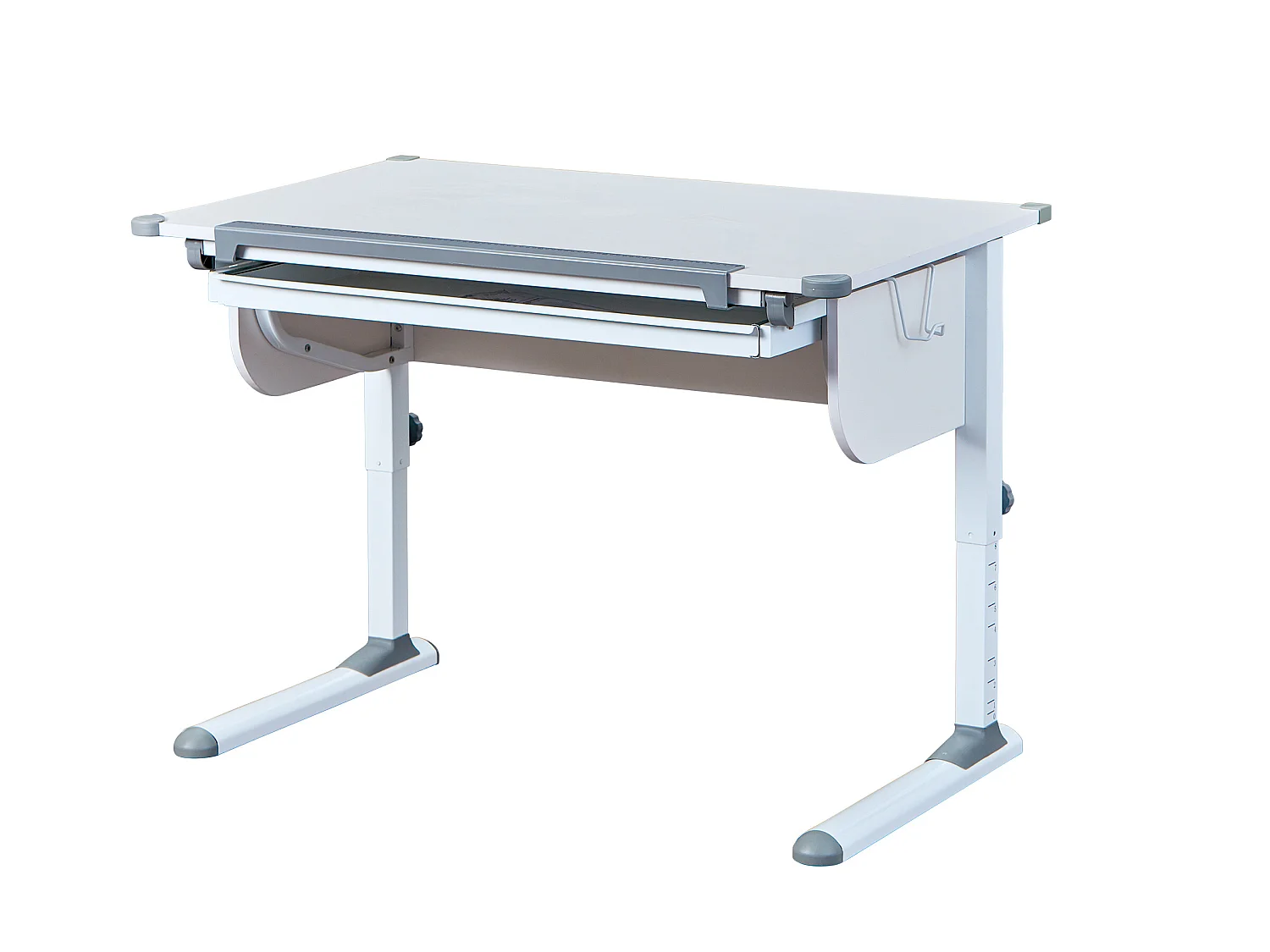 Stog  Schreibtisch mit hebe/senk Platte und 1 Schubladen weiss und grau.