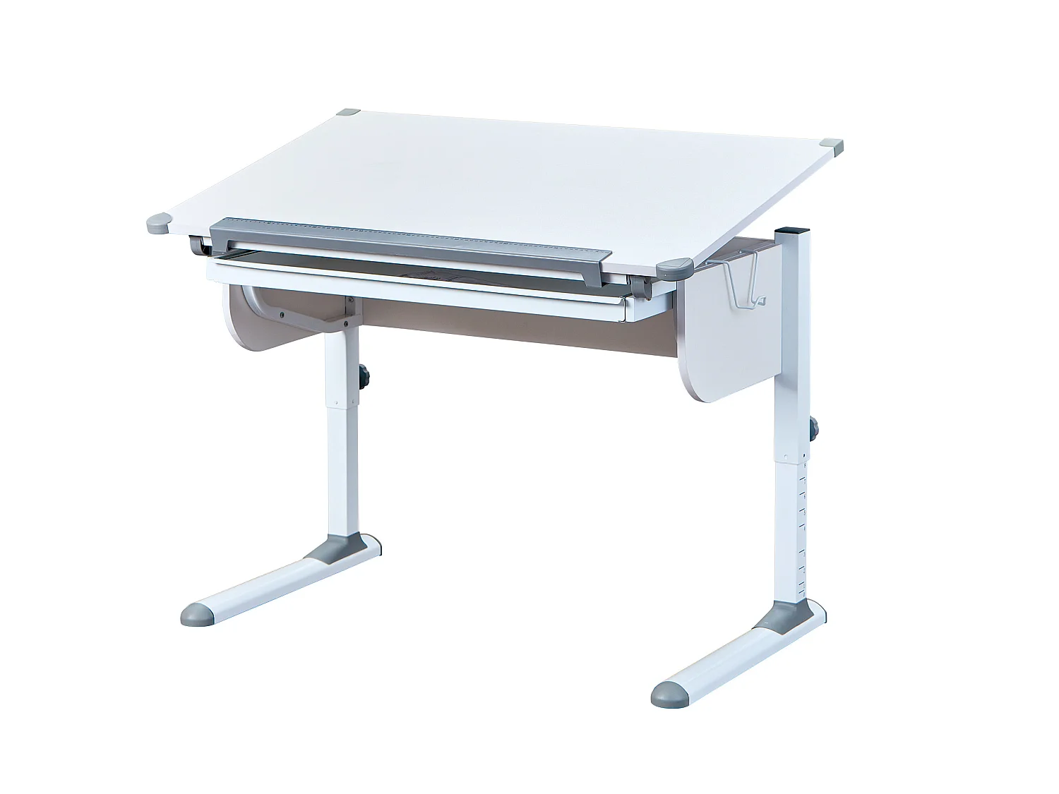 Stog Bureau hauteur de plateau réglable et 1 tiroir, blanc et gris.