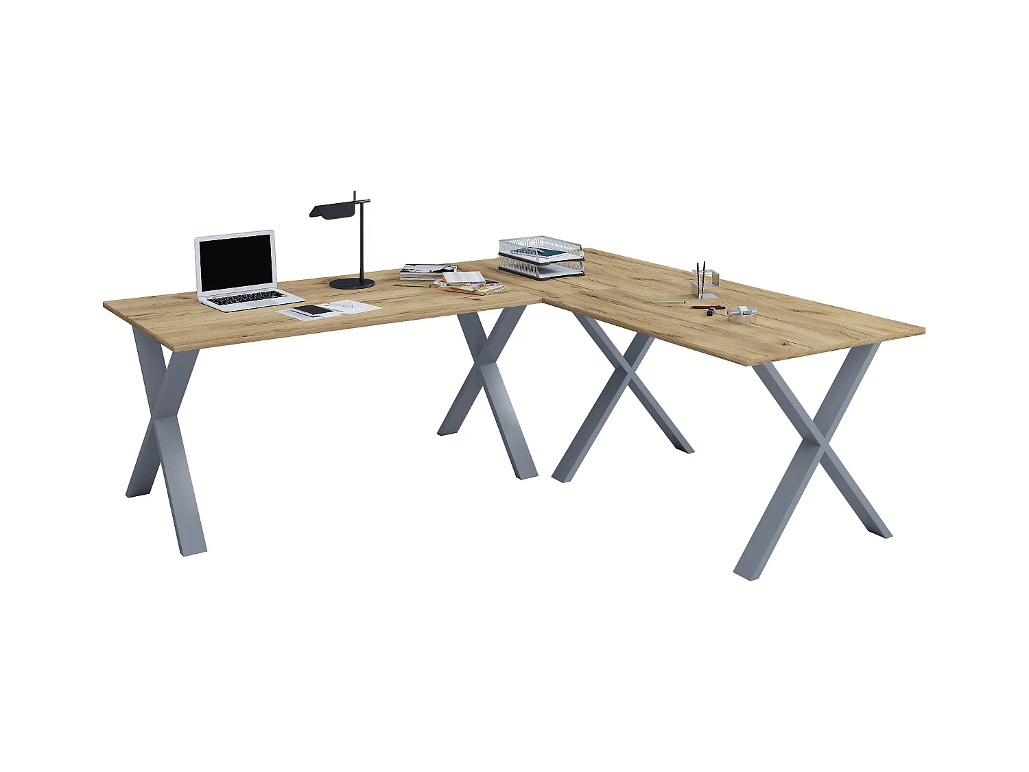 Escritorio Lona Plata / Roble Sonoma AL. 76 x AN. 130 x P. 130 cm