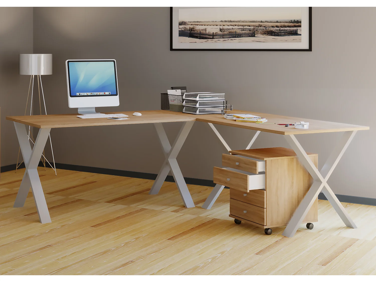 Desk Lona Silver / Sonoma oak H. 76 x W. 130 x D. 130 cm
