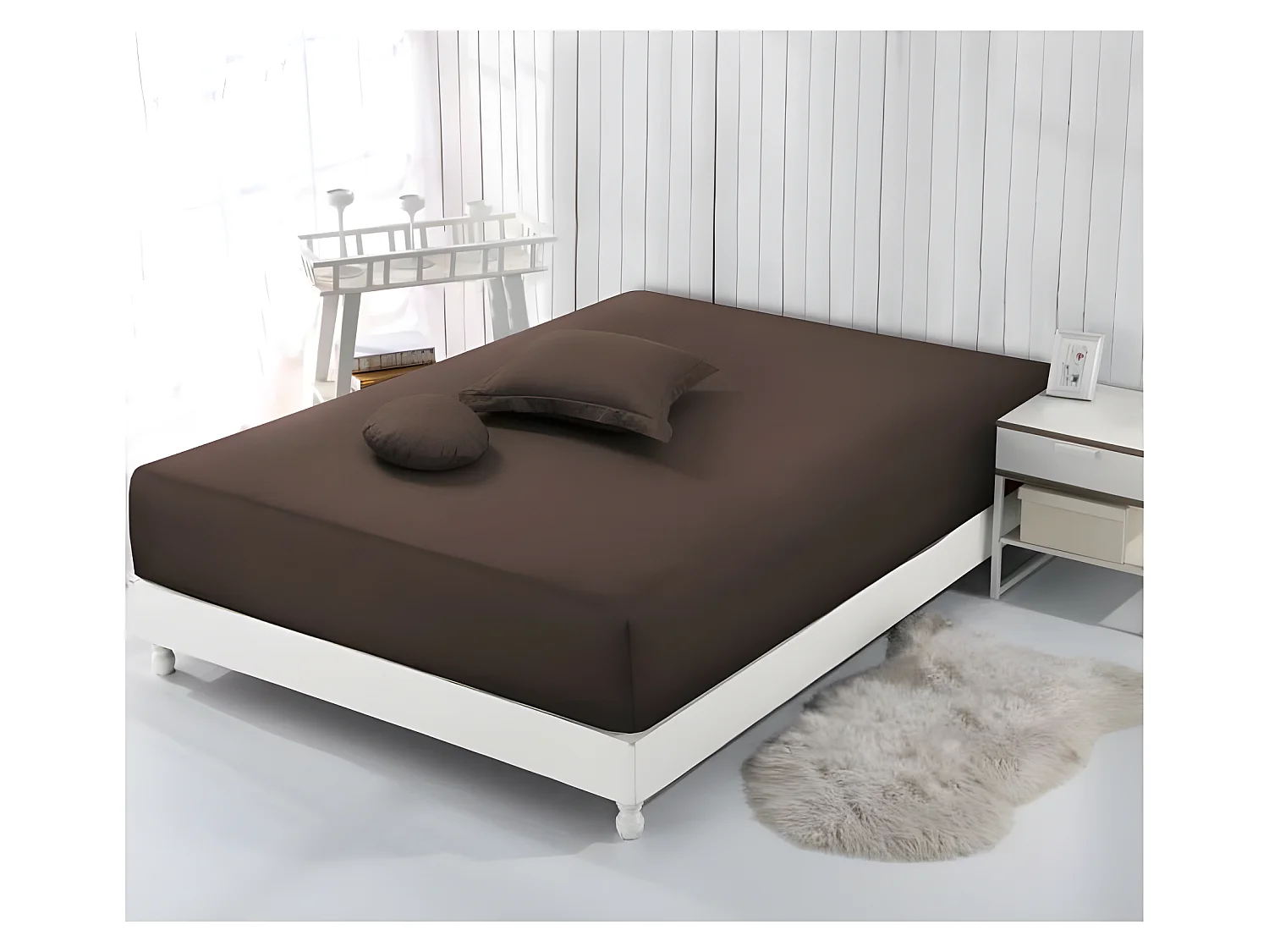 Vision - Drap housse Chocolat - 140x190cm - 100% coton