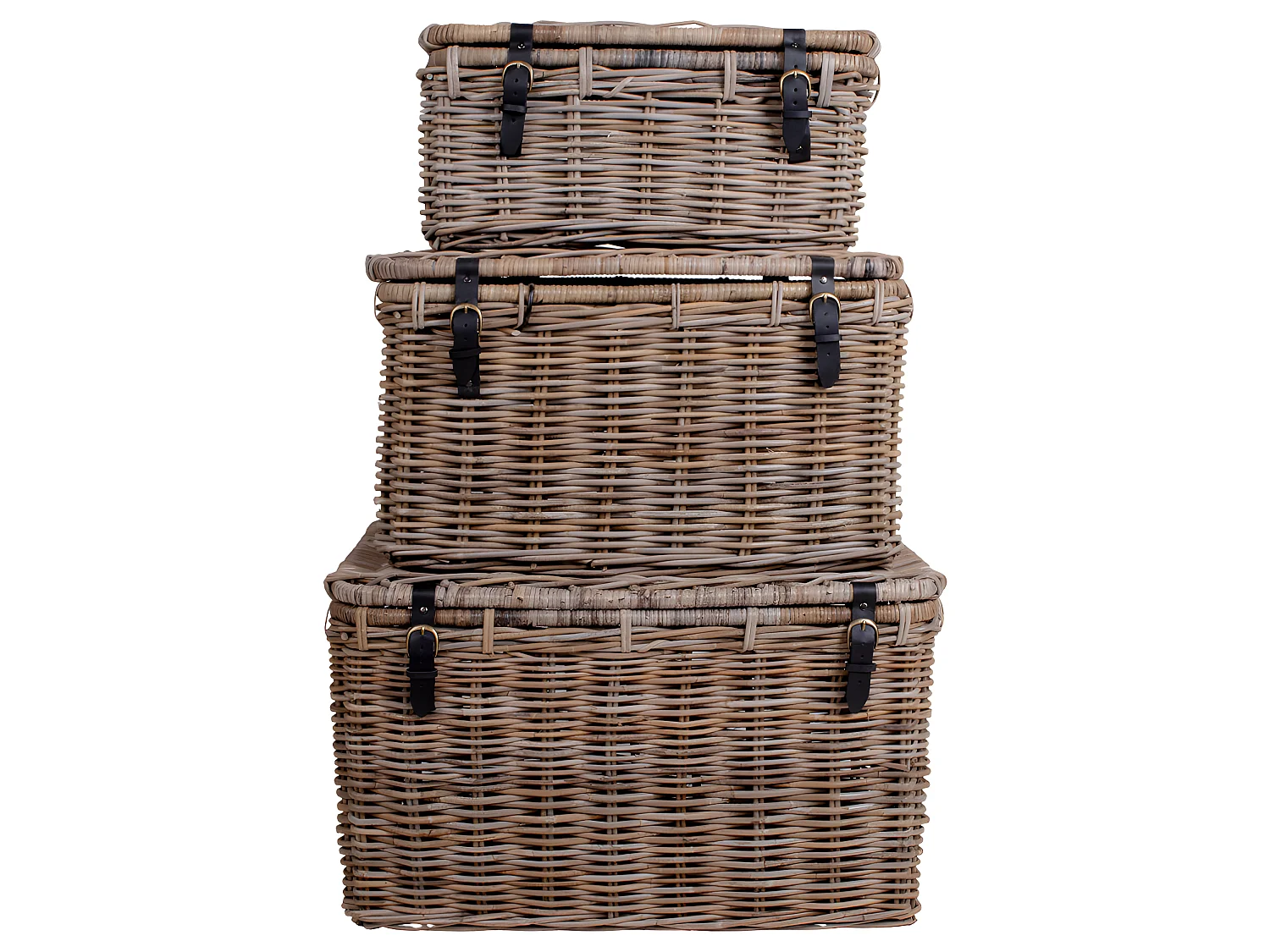 Demsy Boîte de rangement, 3 pièces en kubu gris avec poignée en cuir.