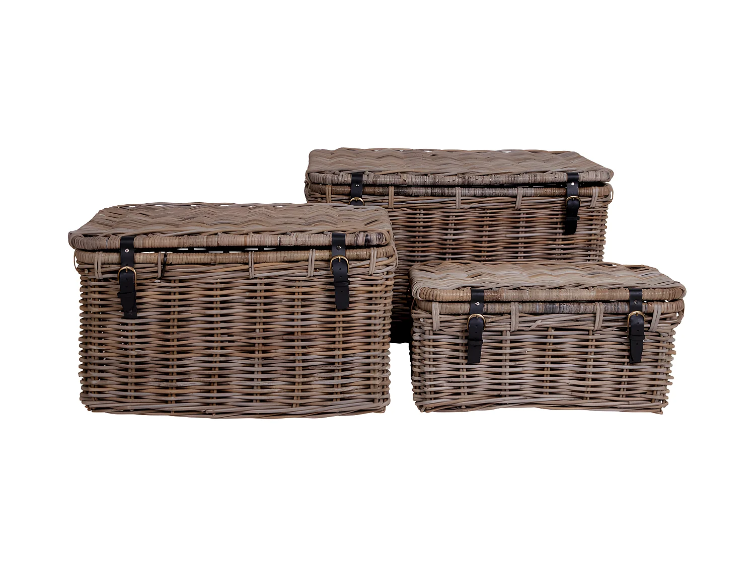 Demsy Boîte de rangement, 3 pièces en kubu gris avec poignée en cuir.