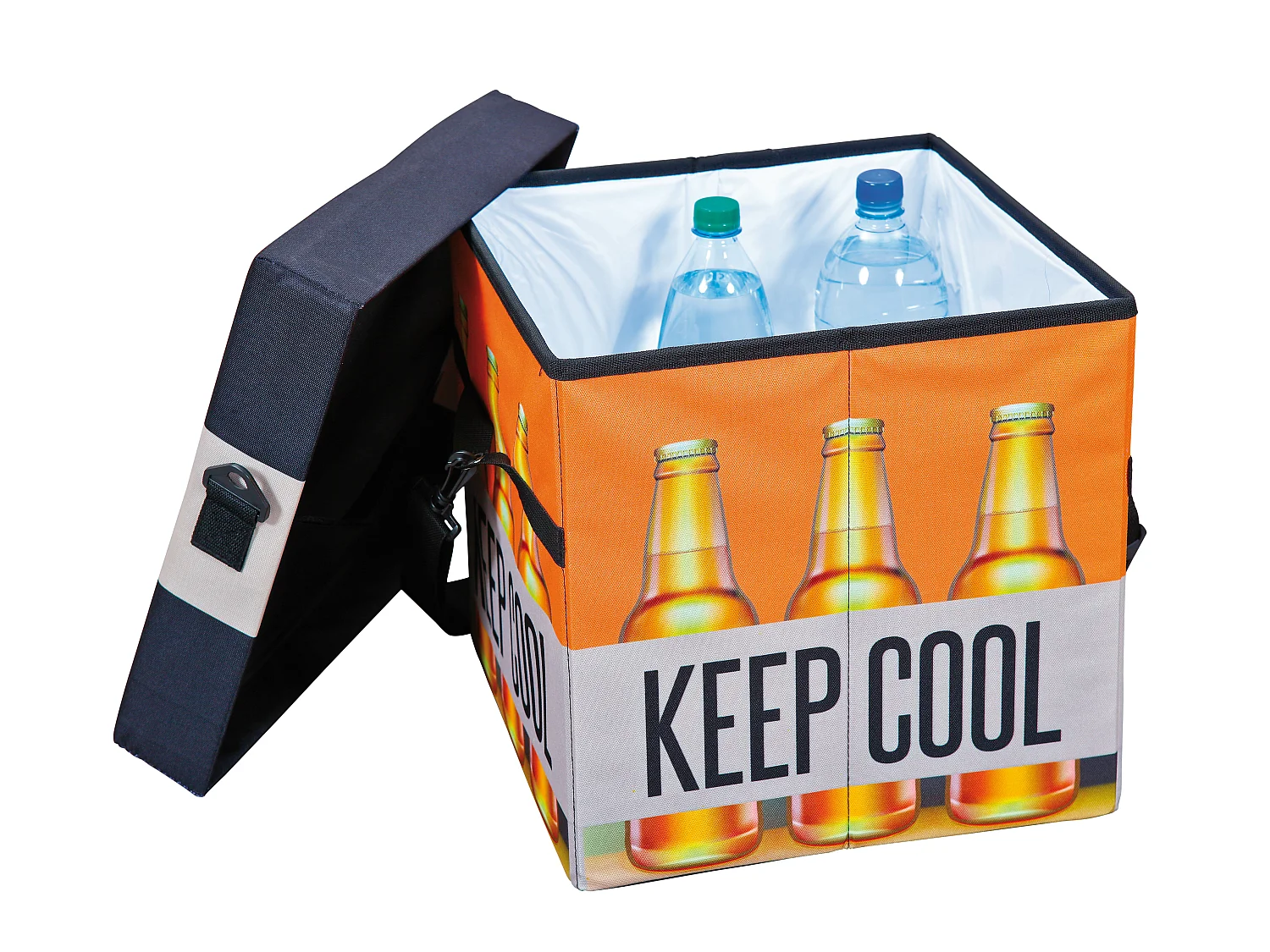 Cajas de almacenamiento Fabo, bolsa refrigeradora, taburete, con tapa, negro, blanco, naranja.