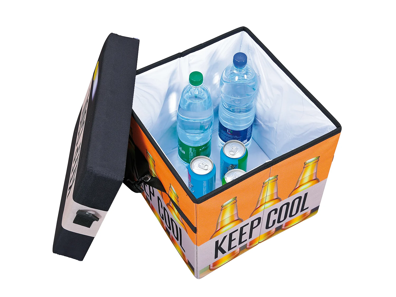 Cajas de almacenamiento Fabo, bolsa refrigeradora, taburete, con tapa, negro, blanco, naranja.