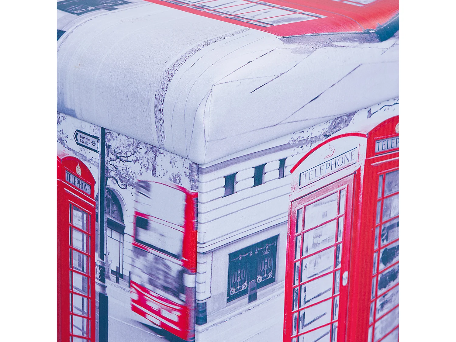 Sanne Tabouret de rangement, pliable avec couvercle, beige, rouge, noir, blanc.