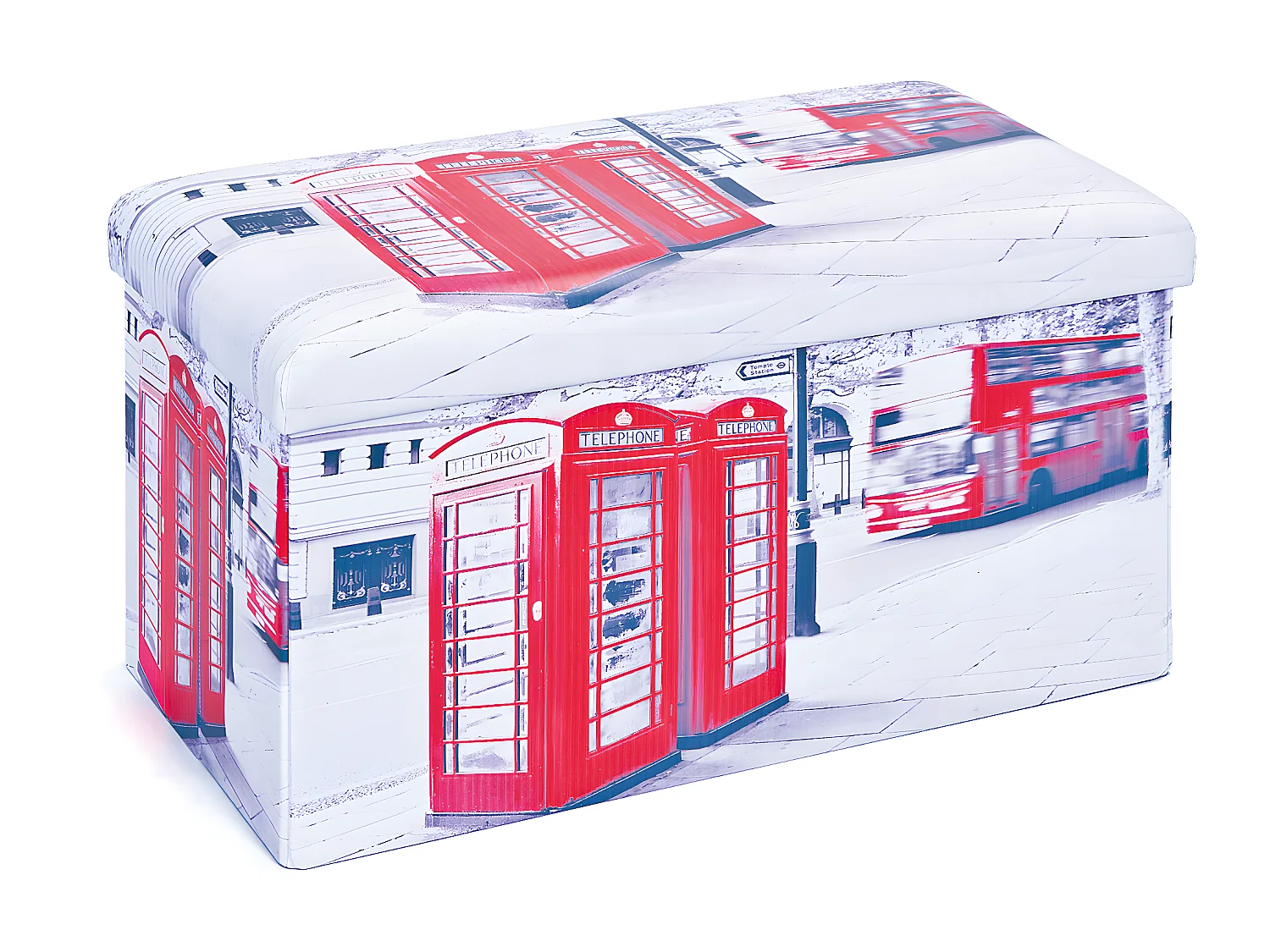 Sanne opbergdozen voetenbank met deksel, beige, rood, zwart, wit.