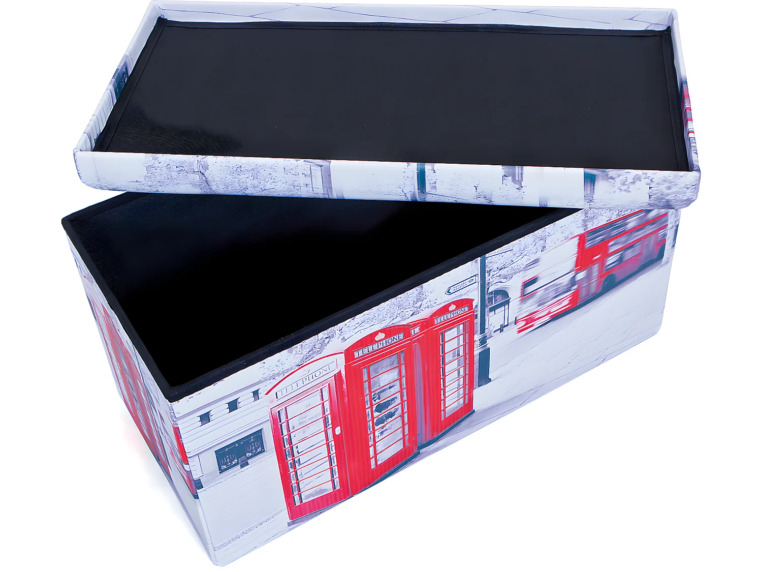 Sanne Tabouret de rangement, pliable avec couvercle, beige, rouge, noir, blanc.