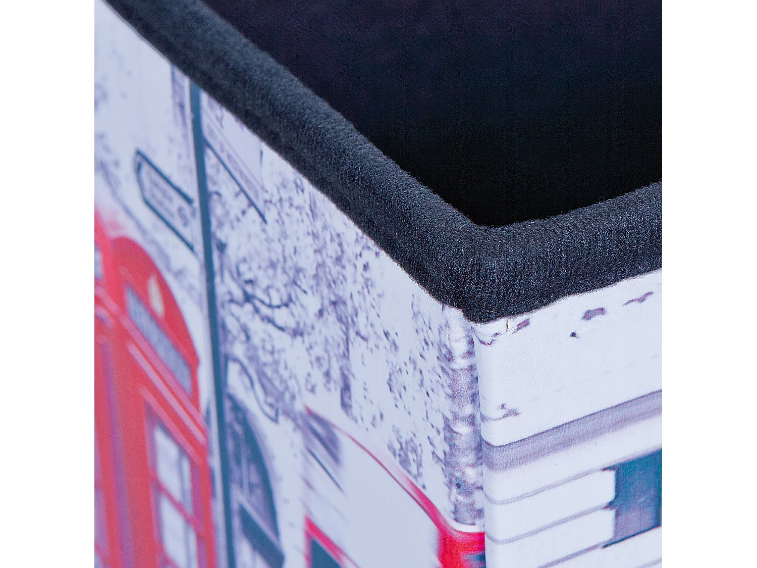 Sanne Tabouret de rangement, pliable avec couvercle, beige, rouge, noir, blanc.