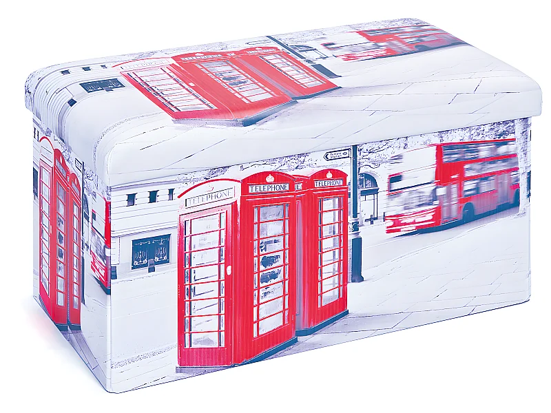 Sanne opbergdozen voetenbank met deksel, beige, rood, zwart, wit.