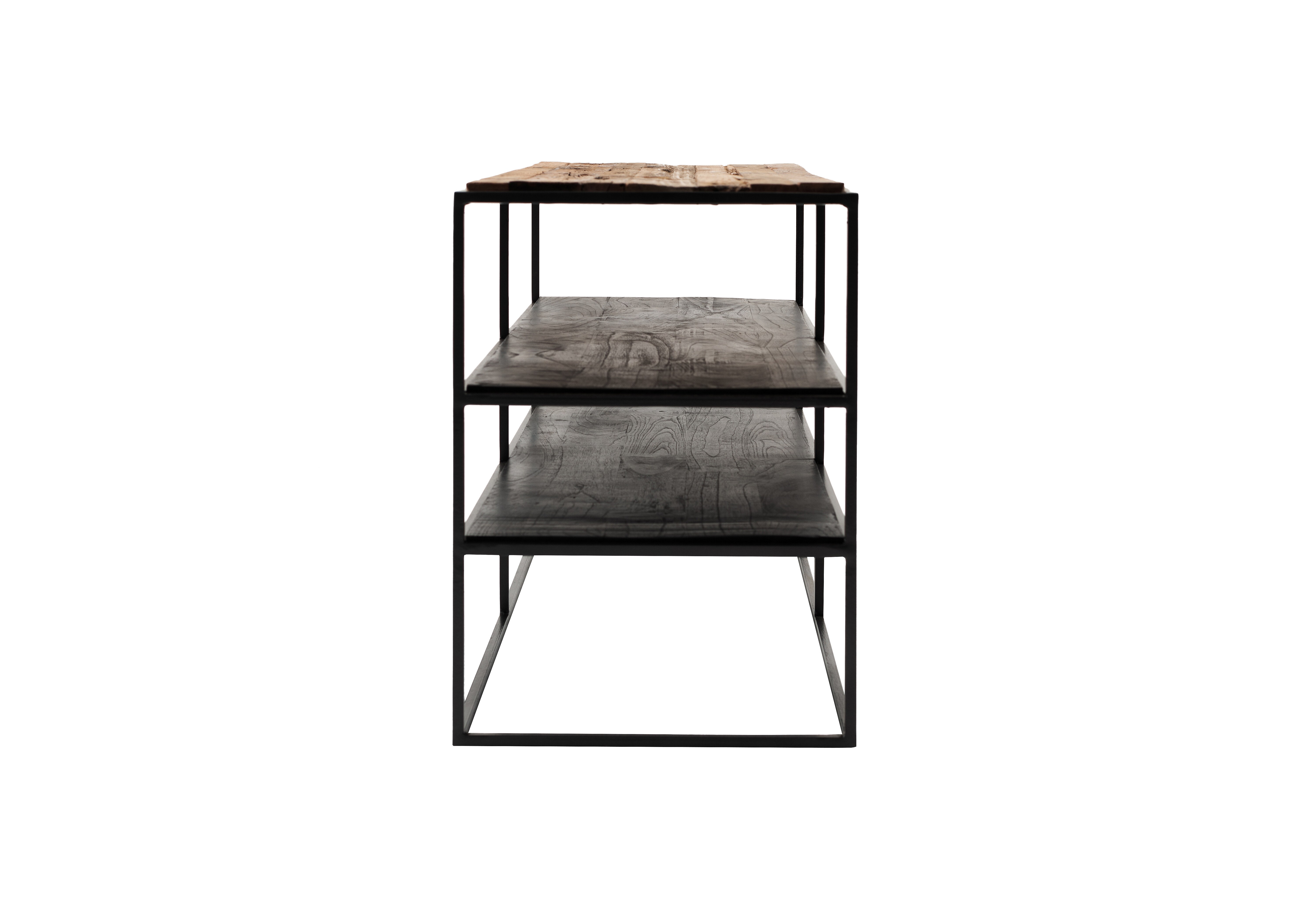 Rustika Meuble TV bois de bateau, rustique et noir.