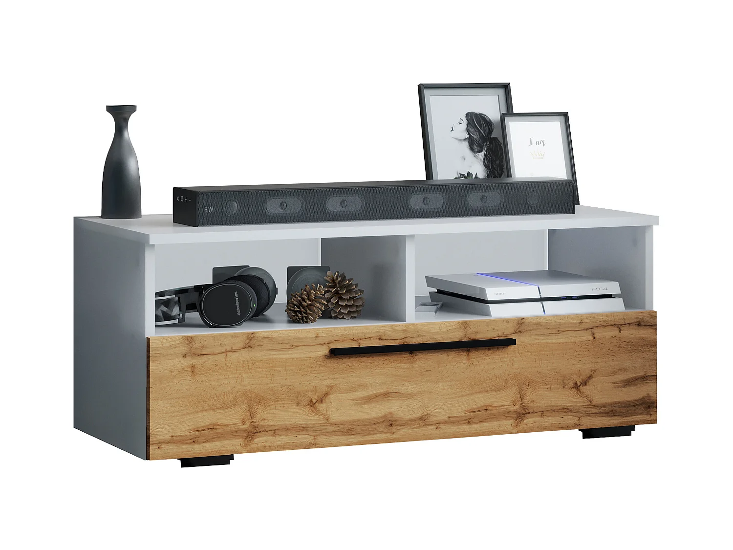 TV Furniture Arila White / Honey oak H. 39 x W. 95 x D. 40 cm