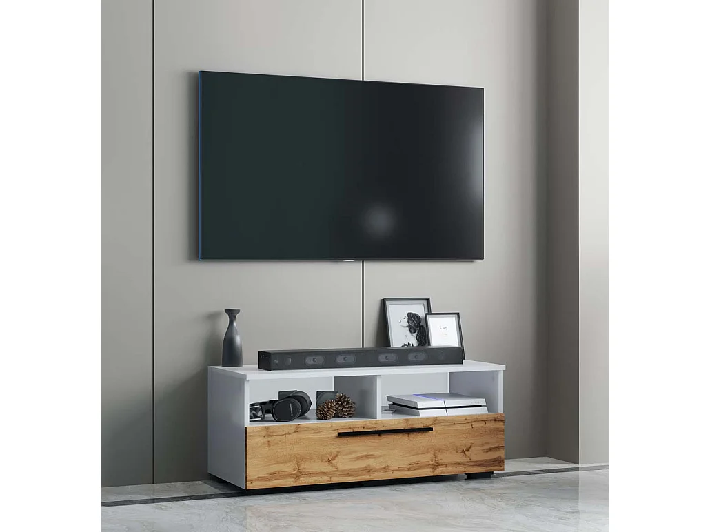 TV Furniture Arila White / Honey oak H. 39 x W. 95 x D. 40 cm