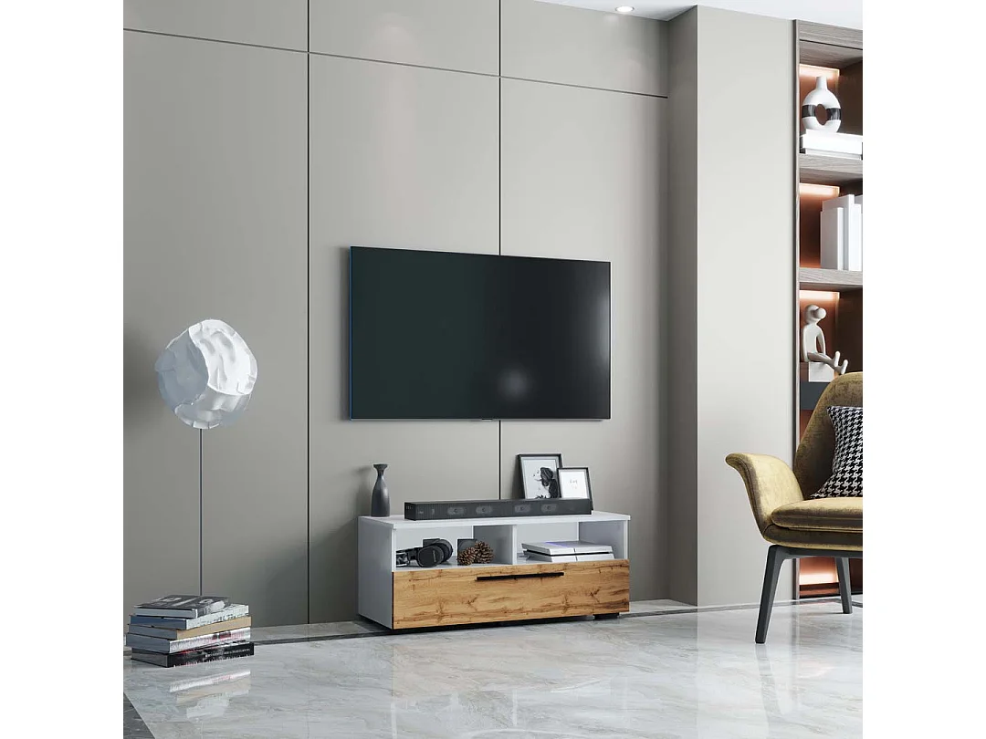 TV Furniture Arila White / Honey oak H. 39 x W. 95 x D. 40 cm