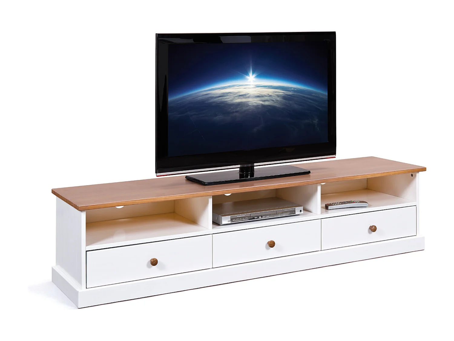 Wright TV-meubel 3 lades, 3 ruimtes wit, bruin.