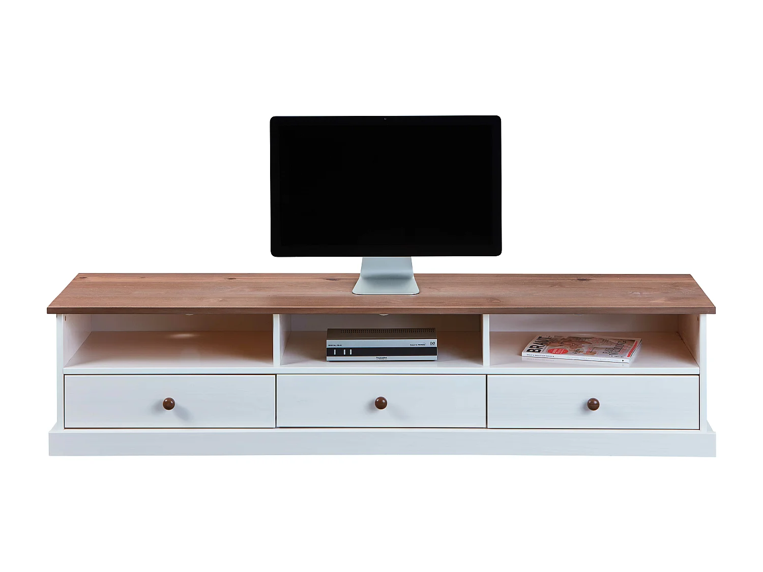 Wright TV-meubel 3 lades, 3 ruimtes wit, bruin.