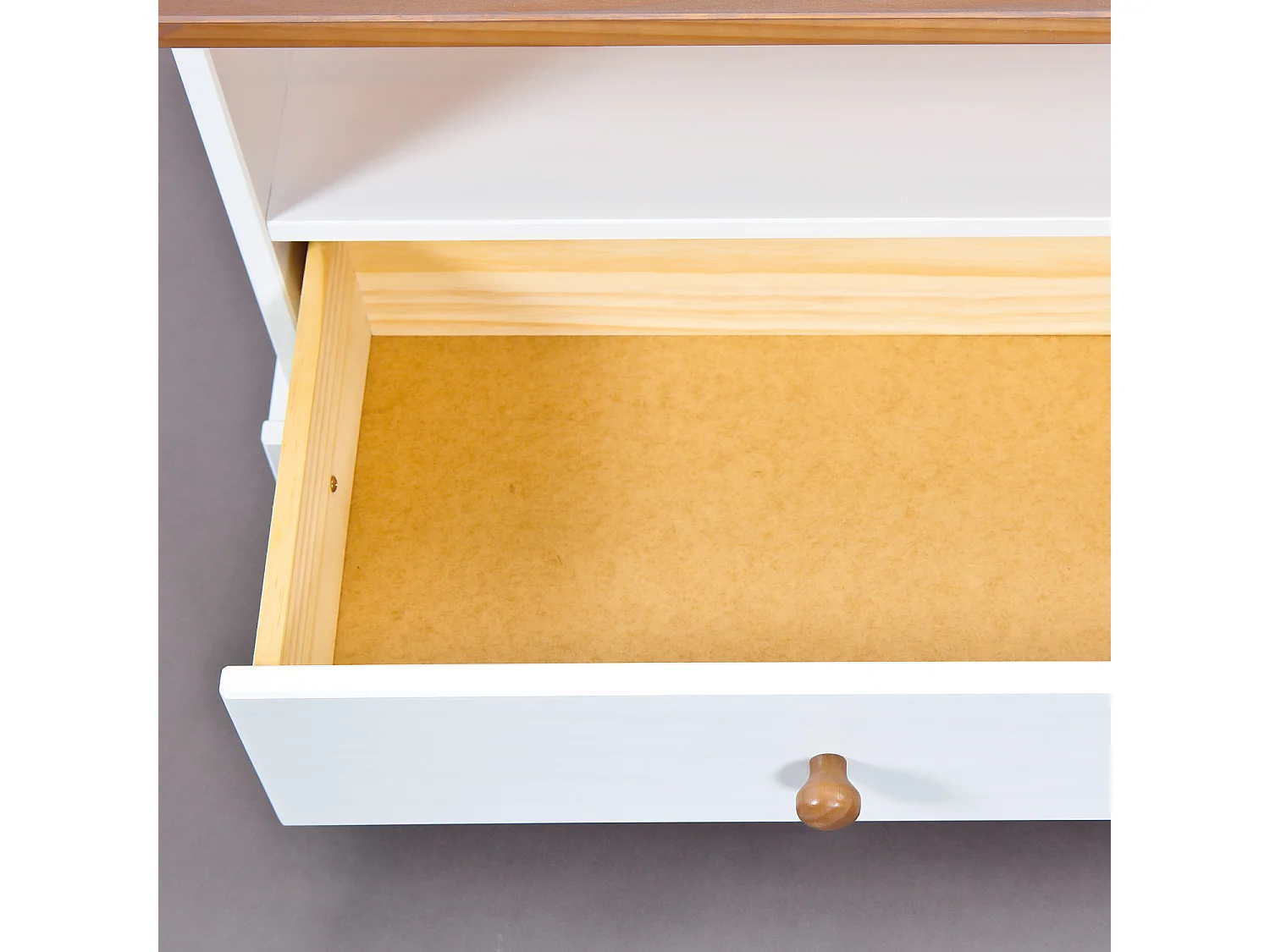 Wright TV-meubel 3 lades, 3 ruimtes wit, bruin.