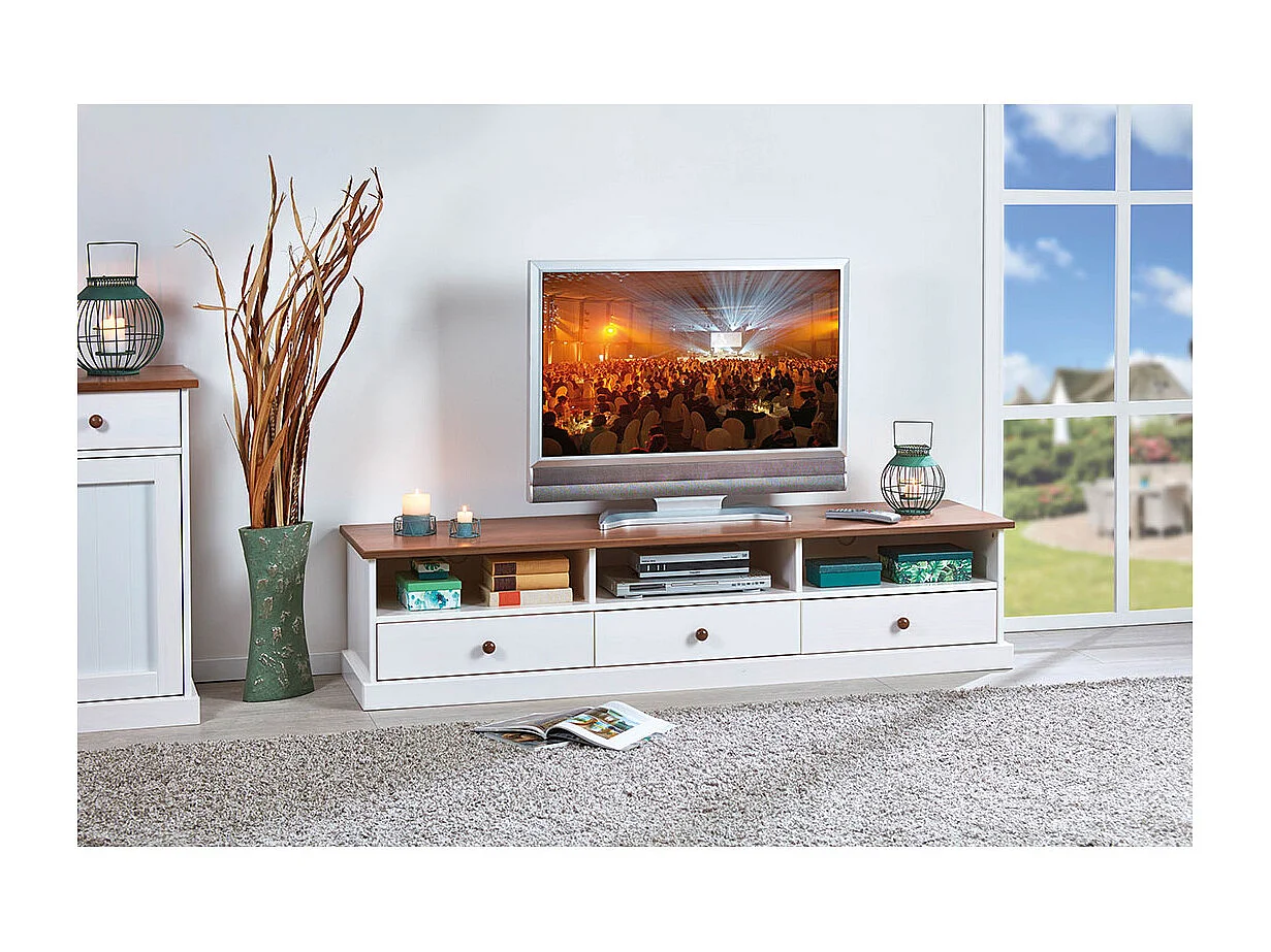 Wright TV-meubel 3 lades, 3 ruimtes wit, bruin.