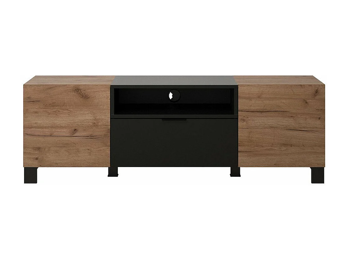 Meuble TV 2 portes, 1 abattant et 1 niche L144 cm - KENDO