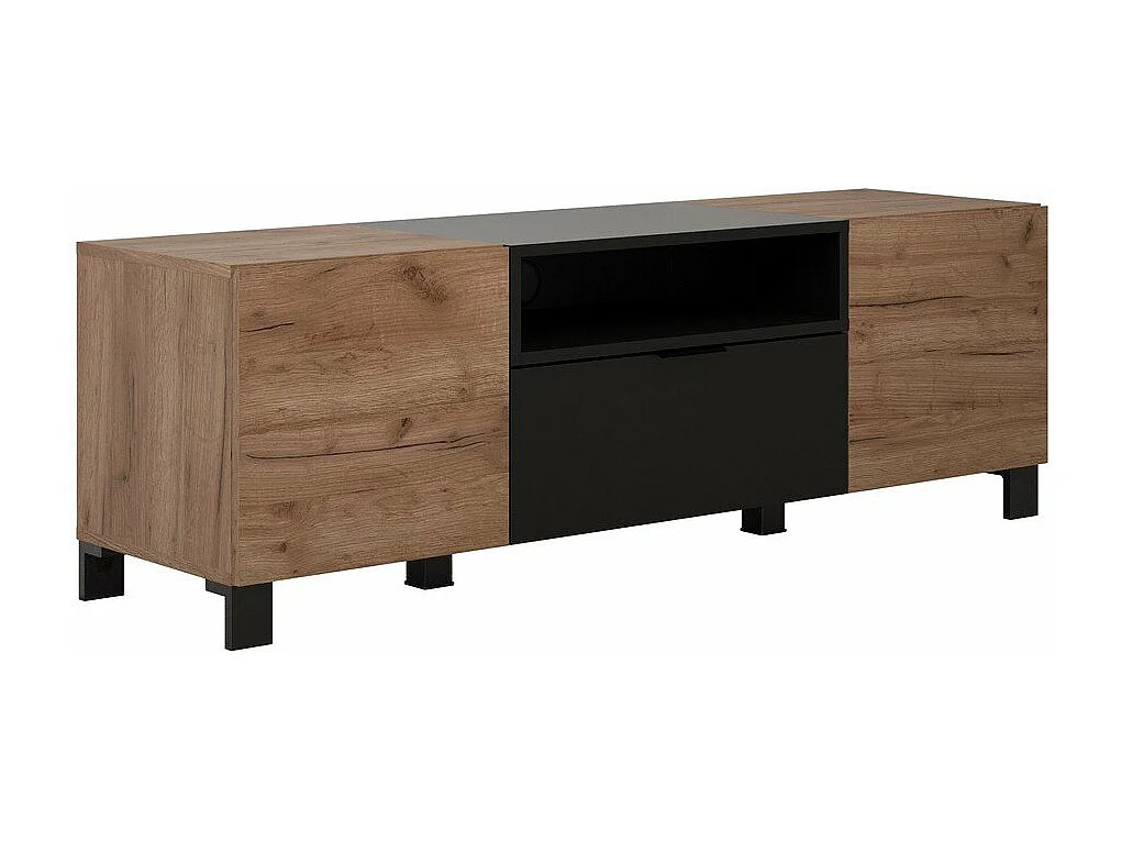 Meuble TV 2 portes, 1 abattant et 1 niche L144 cm - KENDO