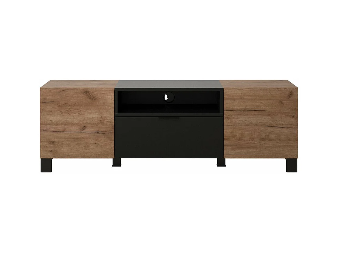 Meuble TV 2 portes, 1 abattant et 1 niche L144 cm - KENDO