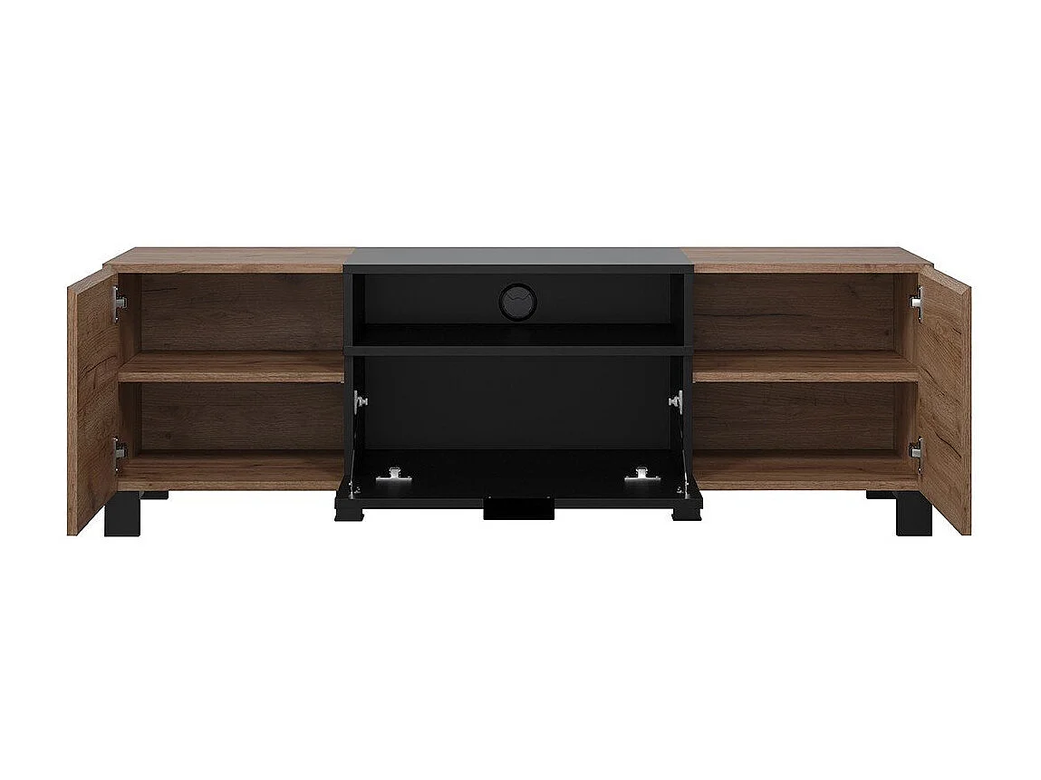 Meuble TV 2 portes, 1 abattant et 1 niche L144 cm - KENDO