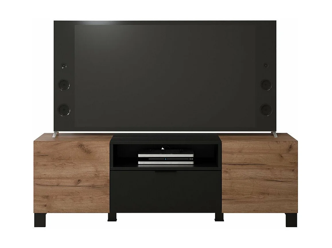 Meuble TV 2 portes, 1 abattant et 1 niche L144 cm - KENDO
