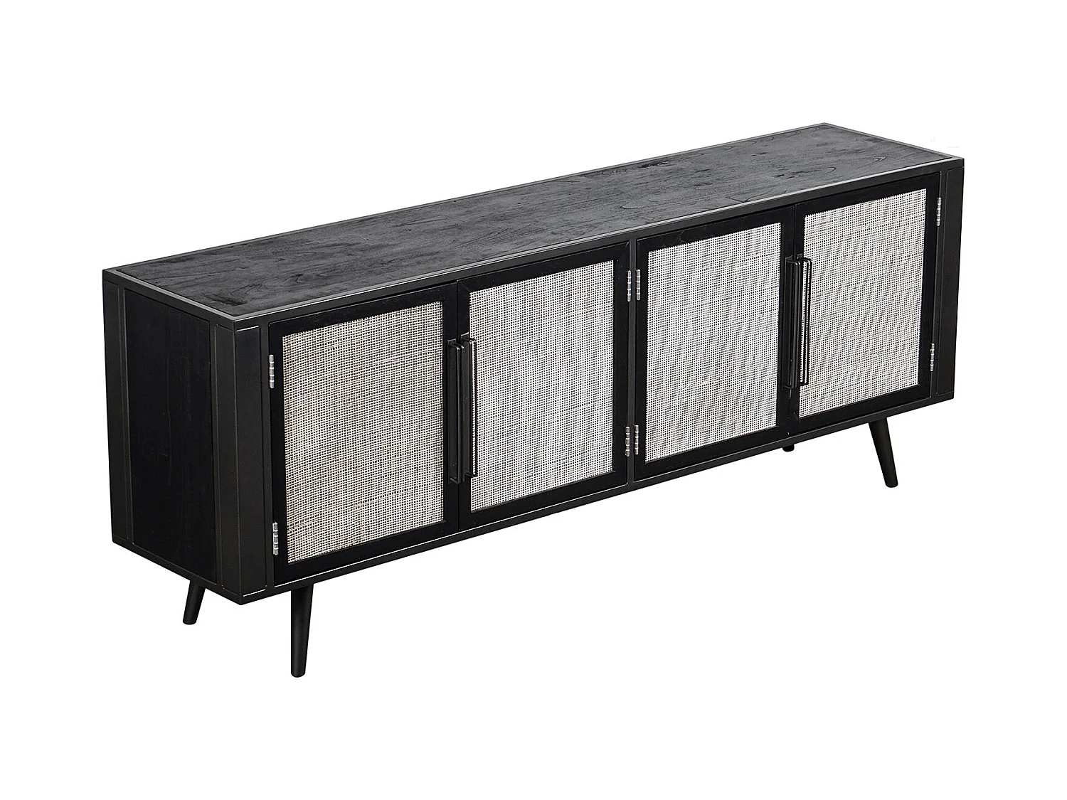 NordicMindiRattan Meuble TV avec 4 portes, noir.
