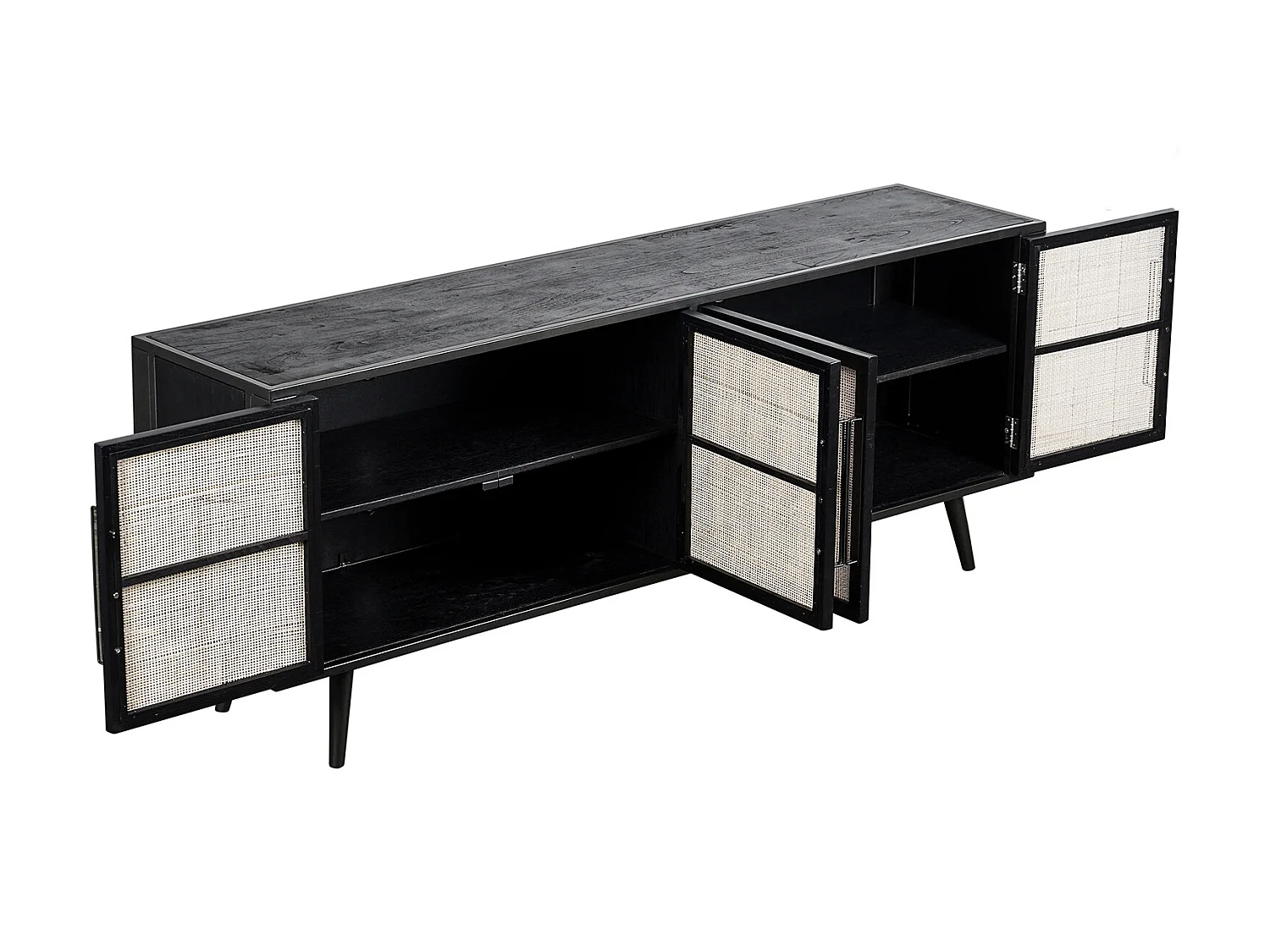 NordicMindiRattan Meuble TV avec 4 portes, noir.