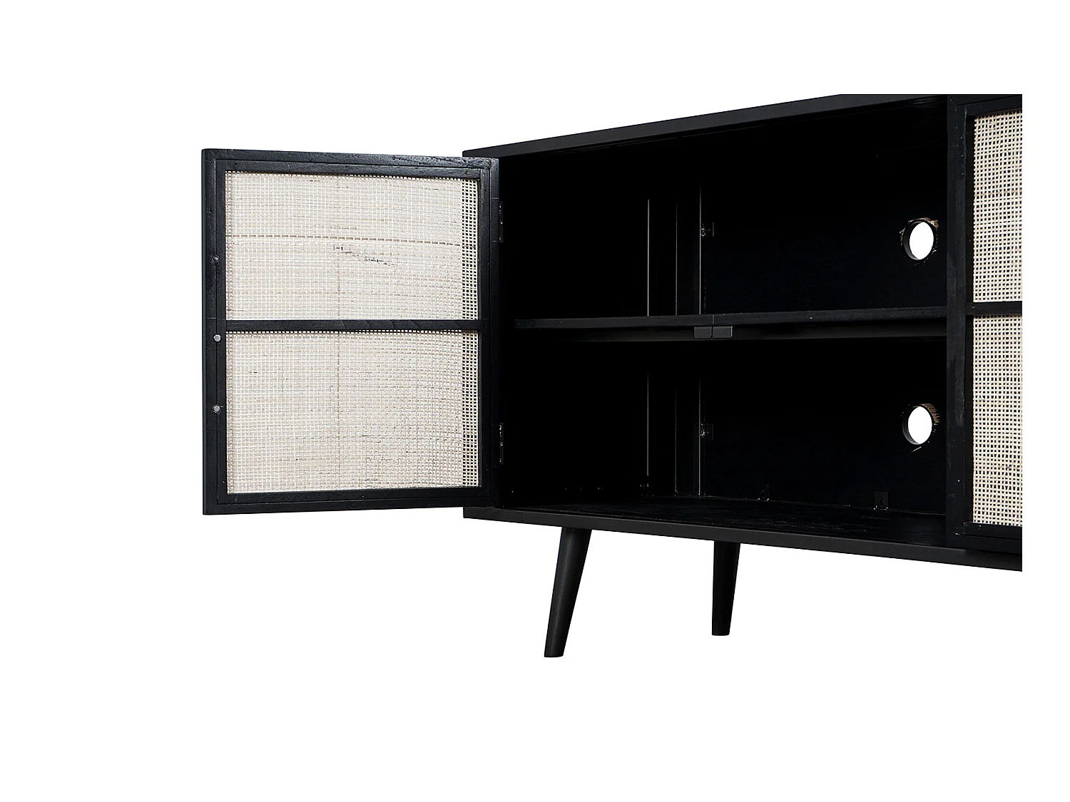 NordicMindiRattan Meuble TV avec 4 portes, noir.