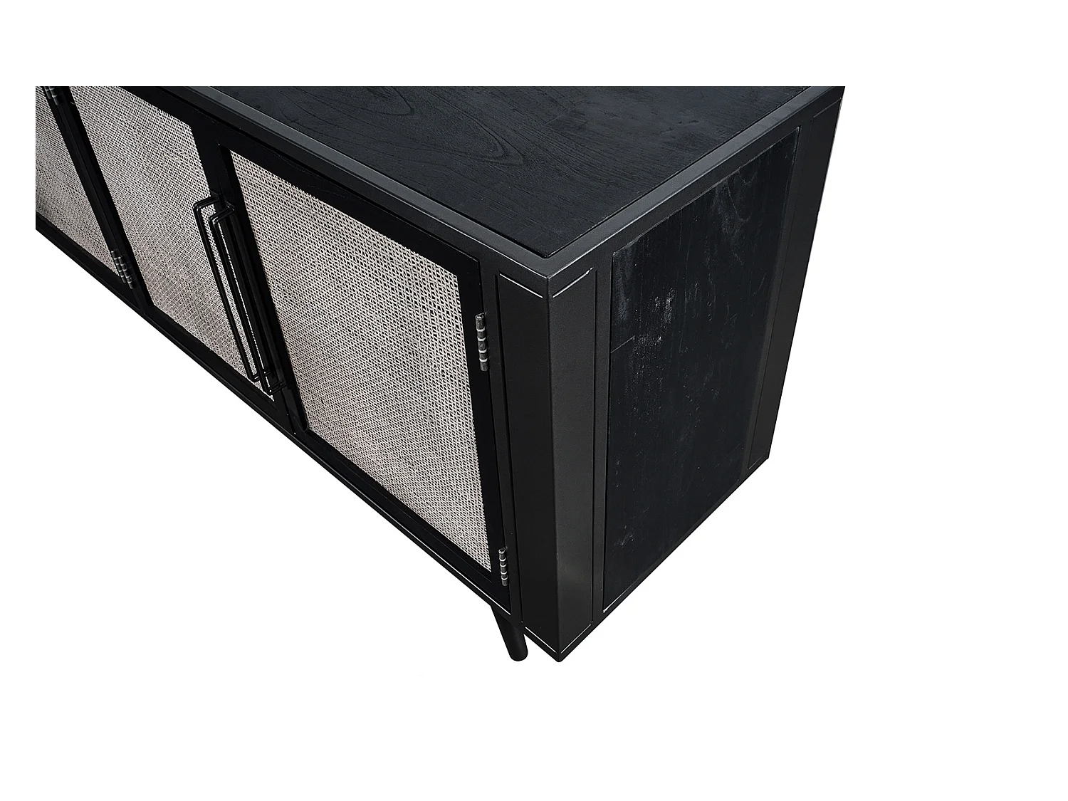 NordicMindiRattan Meuble TV avec 4 portes, noir.