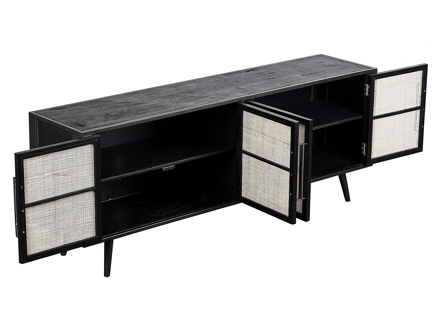 NordicMindiRattan Meuble TV avec 4 portes, noir.