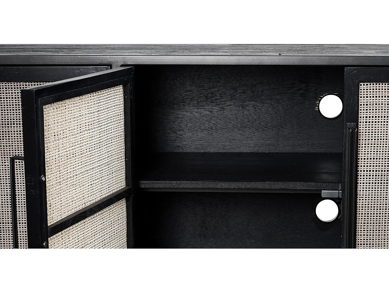 NordicMindiRattan Meuble TV avec 4 portes, noir.