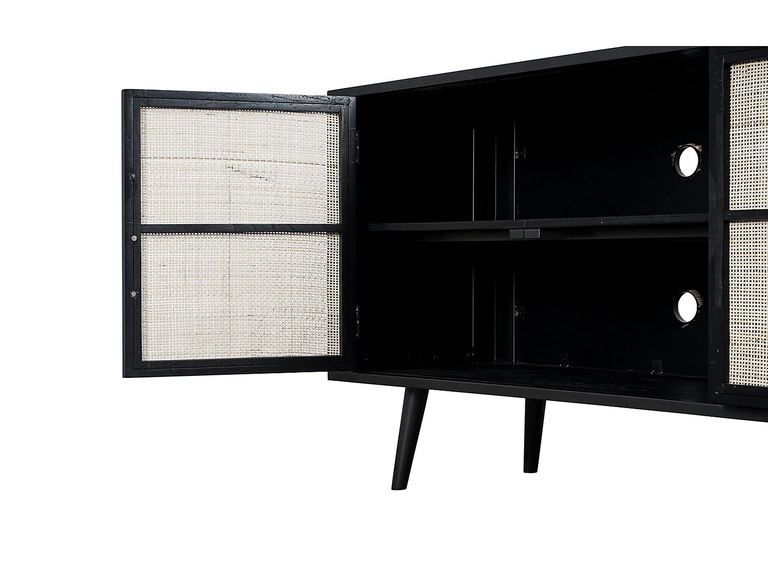 NordicMindiRattan Meuble TV avec 4 portes, noir.