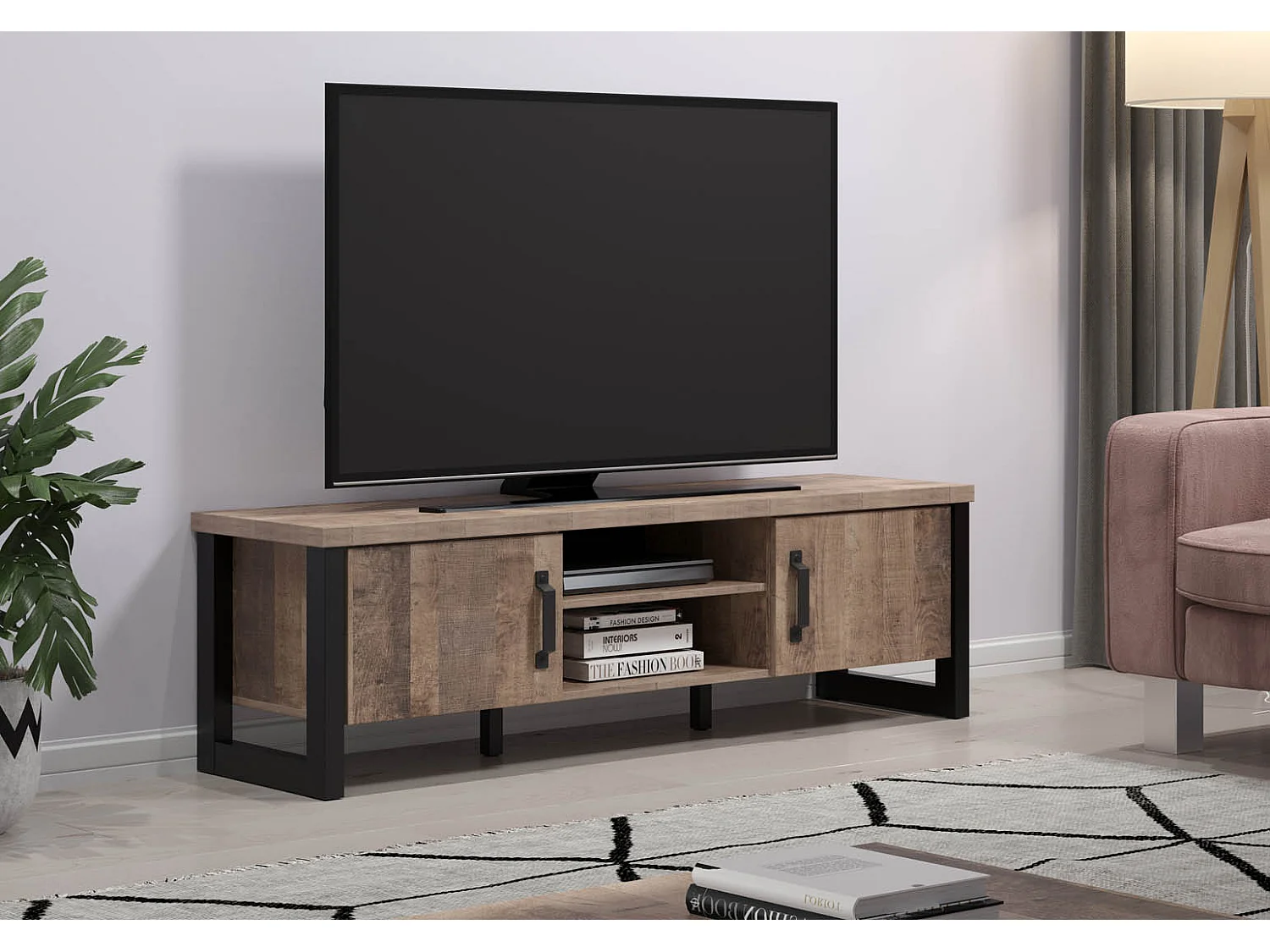 Emile TV Tisch 2 Türen, 2 Fächer, EicheTabak dekor.